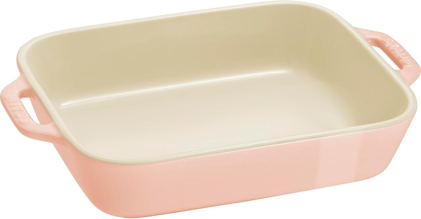 STAUB Stoneware 2-Piece Rectangular Baking Dish Set in Macaron Pastel Pink - Ceramic Gratins