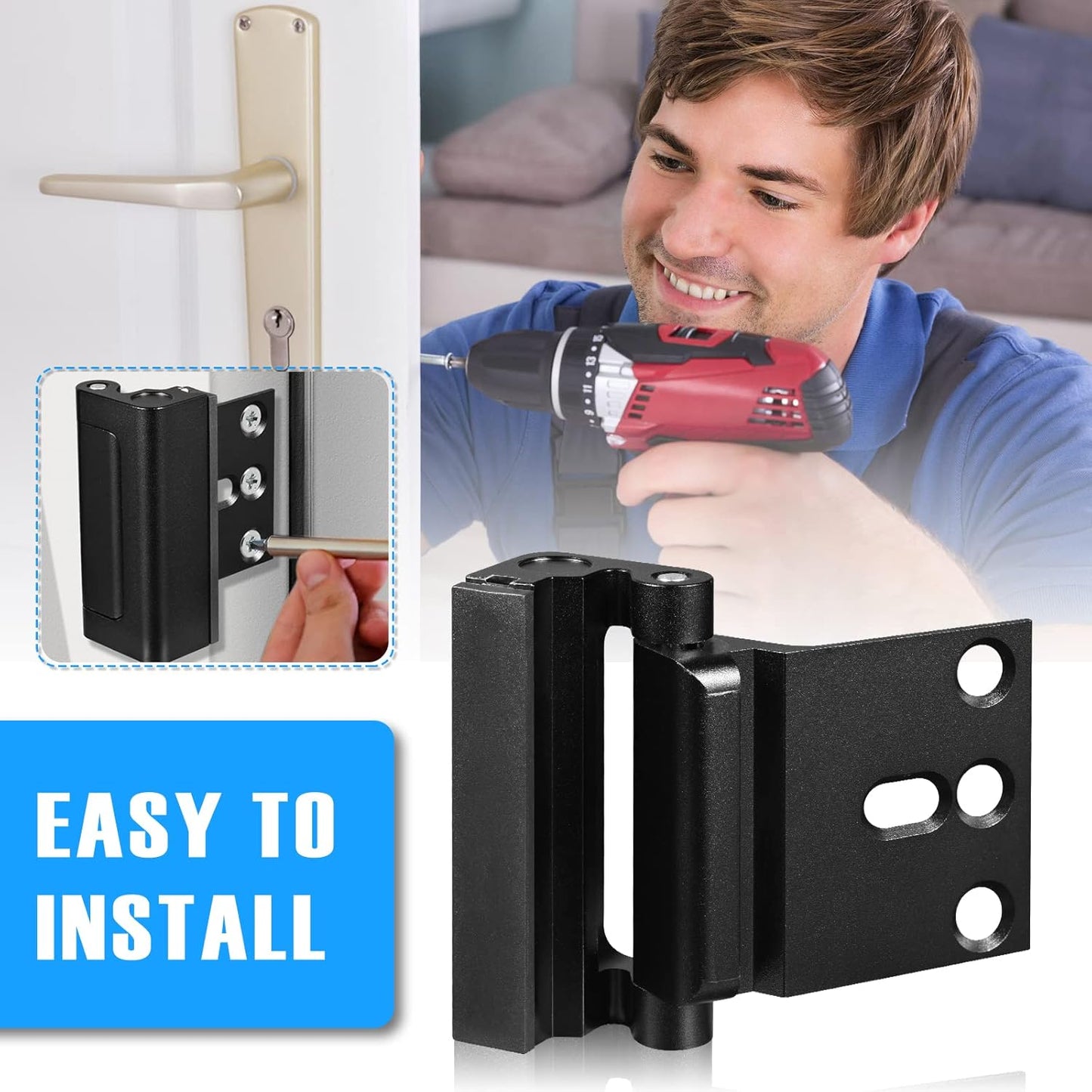 Steinwhale 3-Pack Home Security Door Locks for Childproof Safety and High Security, Aluminum Construction in Black Finish