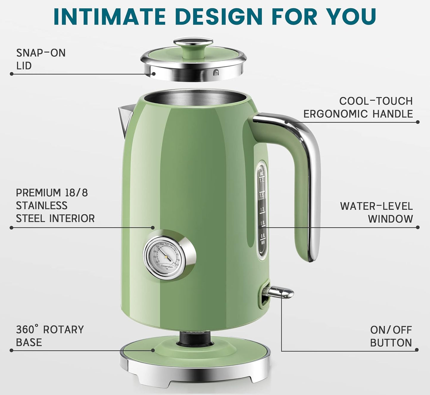 SUSTEAS 2.64 Quart Stove Top Whistling Tea Kettle and 57oz Electric Kettle Set with Thermometer
