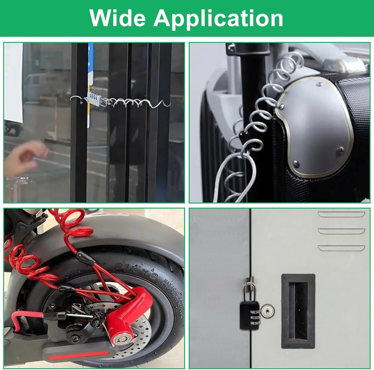 Sydien Self-Coiling Security Cable Lock Combo | 8.2Ft Extensible Wire w/ Double Loops & Vinyl Cover | 2.5mm Thickness | Ideal for Luggage, Bike, Gate, Fence | Black, 2 Pack