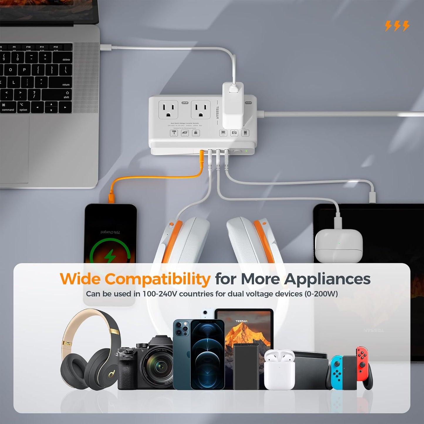 TESSAN European Travel Plug Adapter 2 Pack with USB, Voltage Converter for Hair Dryer, UK EU AUS Italy Spain