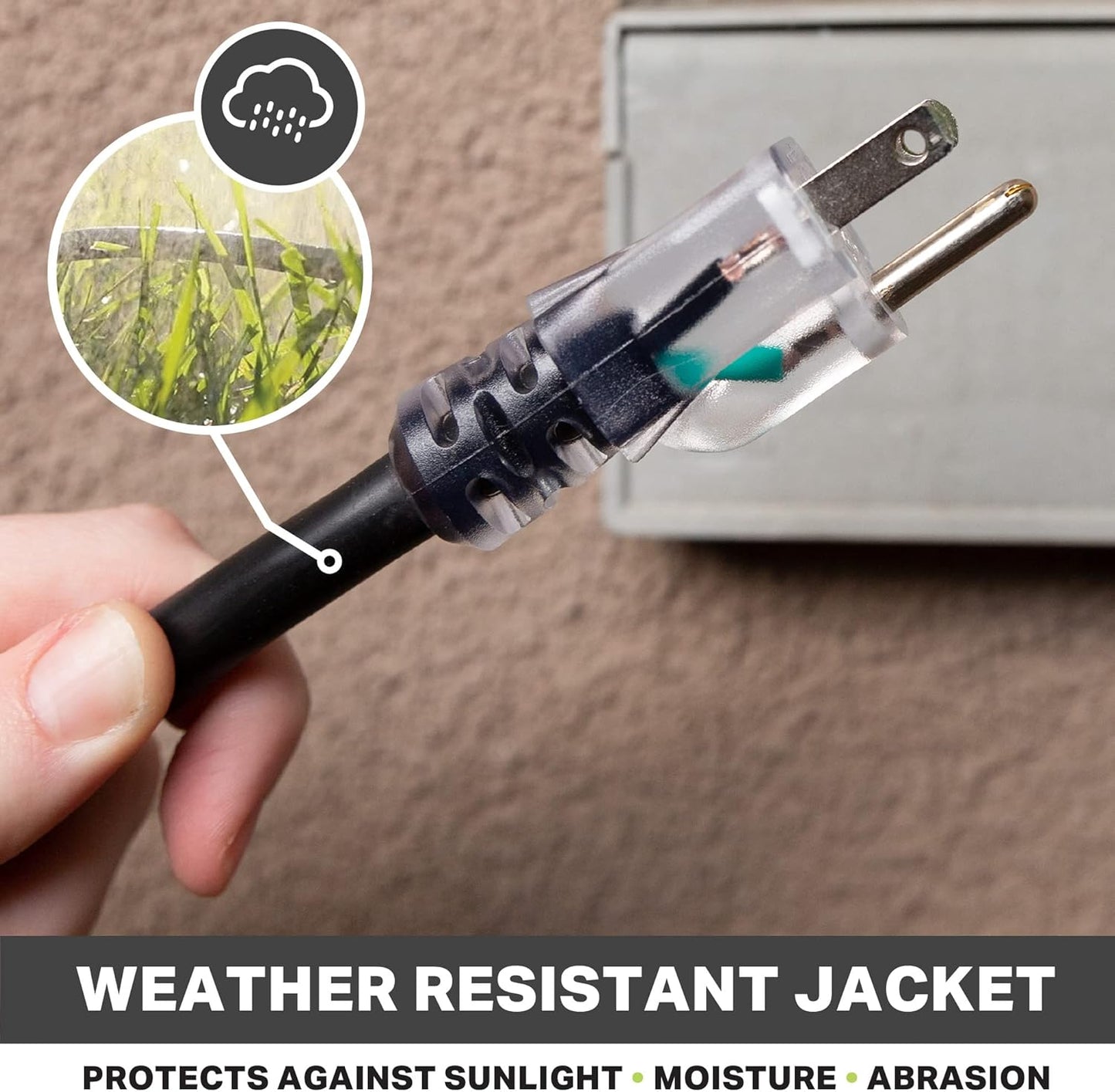 Thonapa 25 Ft 12 Gauge SJTOW Oil Resistant Flame Retardant Heavy Duty Extension Cord - Black Outdoor Electric Cable for Appliances, Farm & Ranch