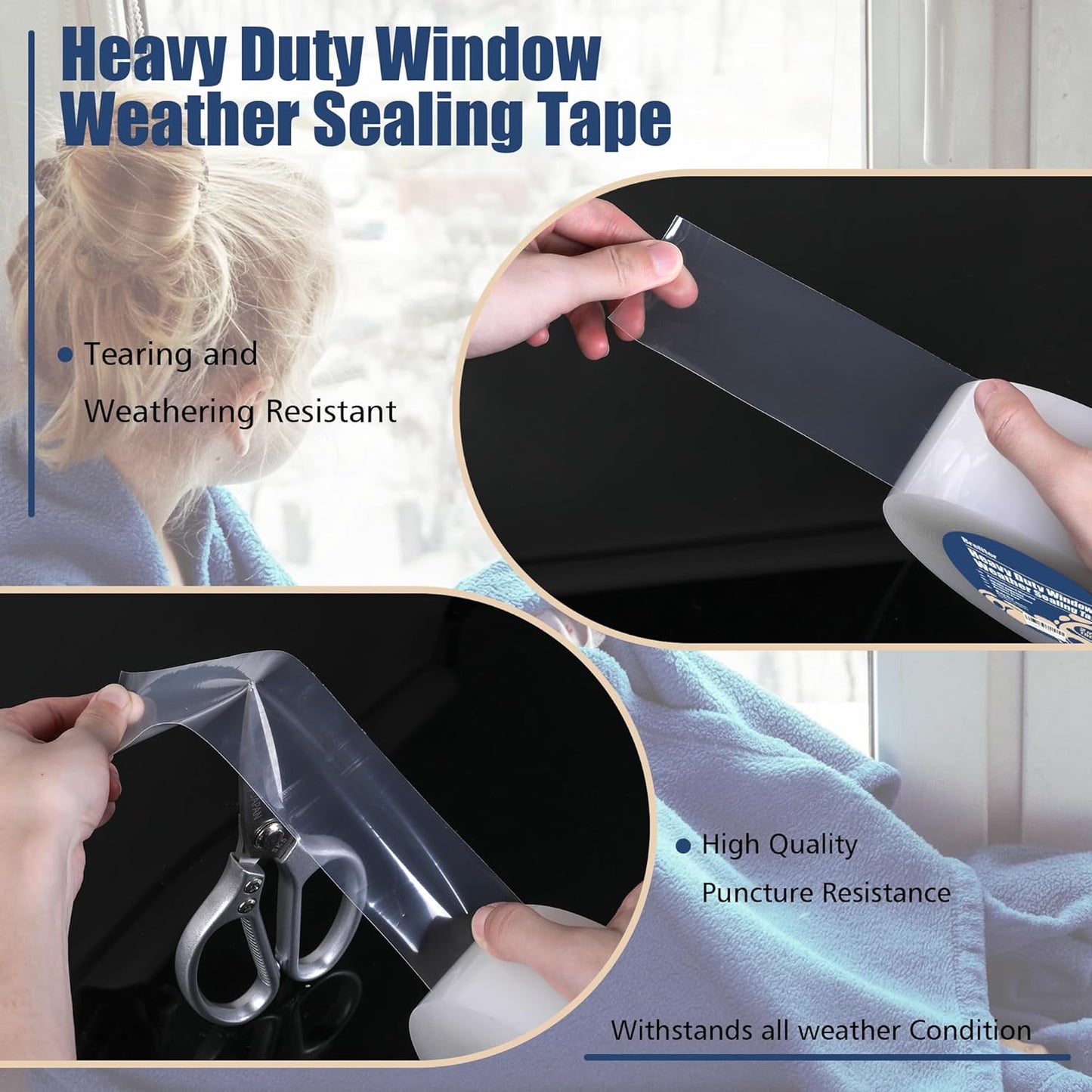Transparent Heavy Duty Window Weather Sealing Tape - 2 Inch Wide 90 FT Long for Winter and AC Insulation - Mess-Free Seal Kit