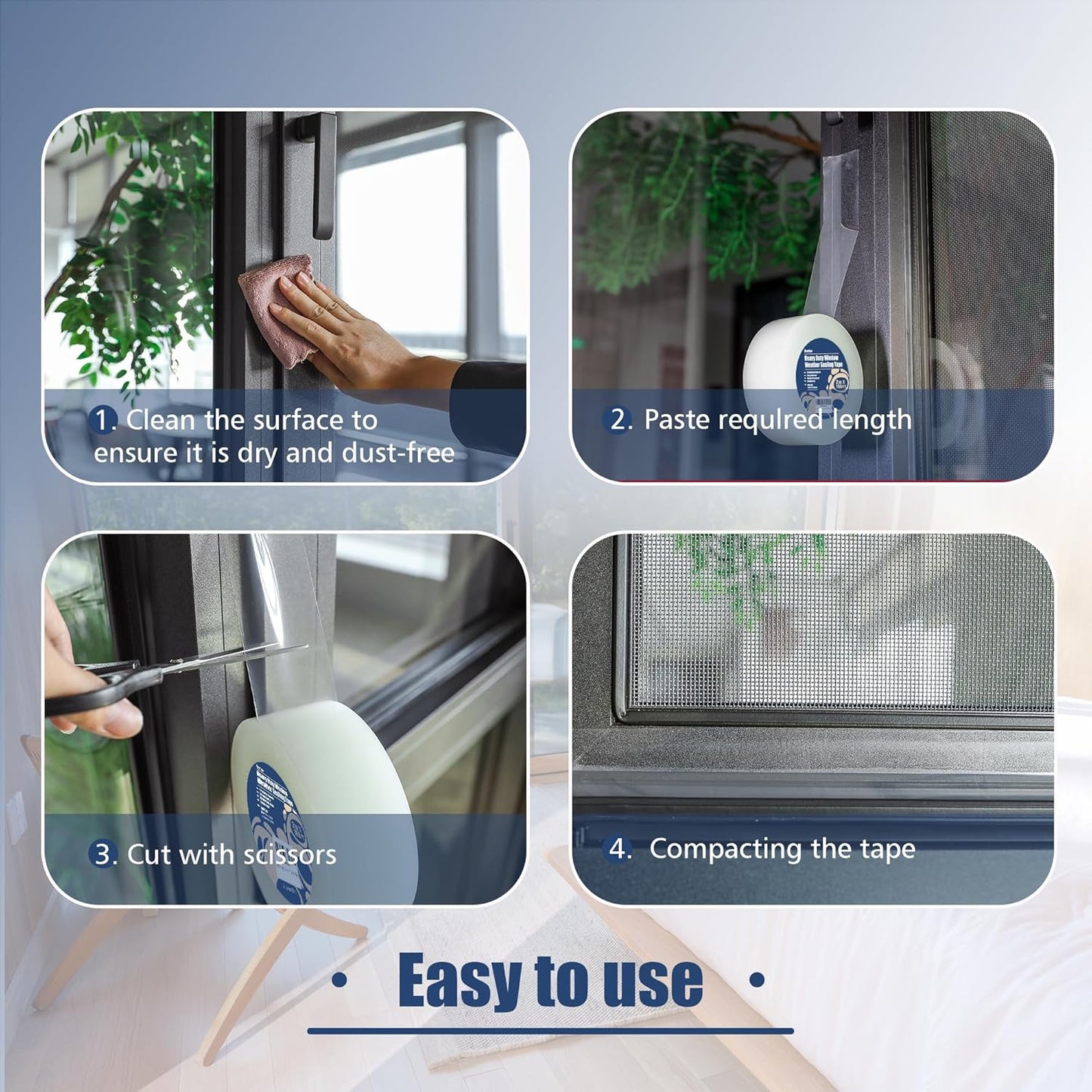 Transparent Heavy Duty Window Weather Sealing Tape - 2 Inch Wide 90 FT Long for Winter and AC Insulation - Mess-Free Seal Kit