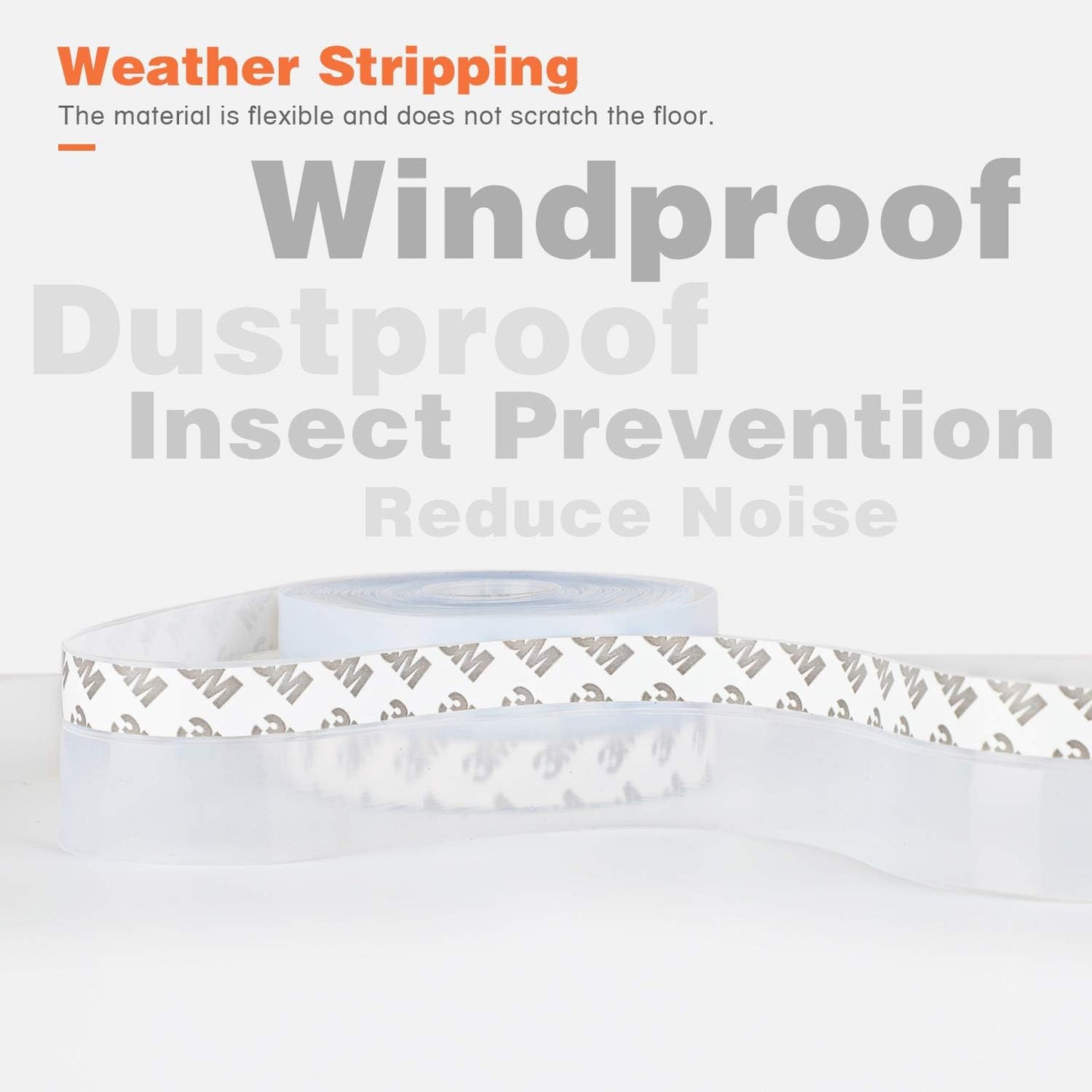Transparent Silicone Seal Strip - 26 Feet Door Weather Stripping & Draft Stopper Tape for Windows, Doors, Shower Glass - Adhesive Sealant for Gaps (45MM)