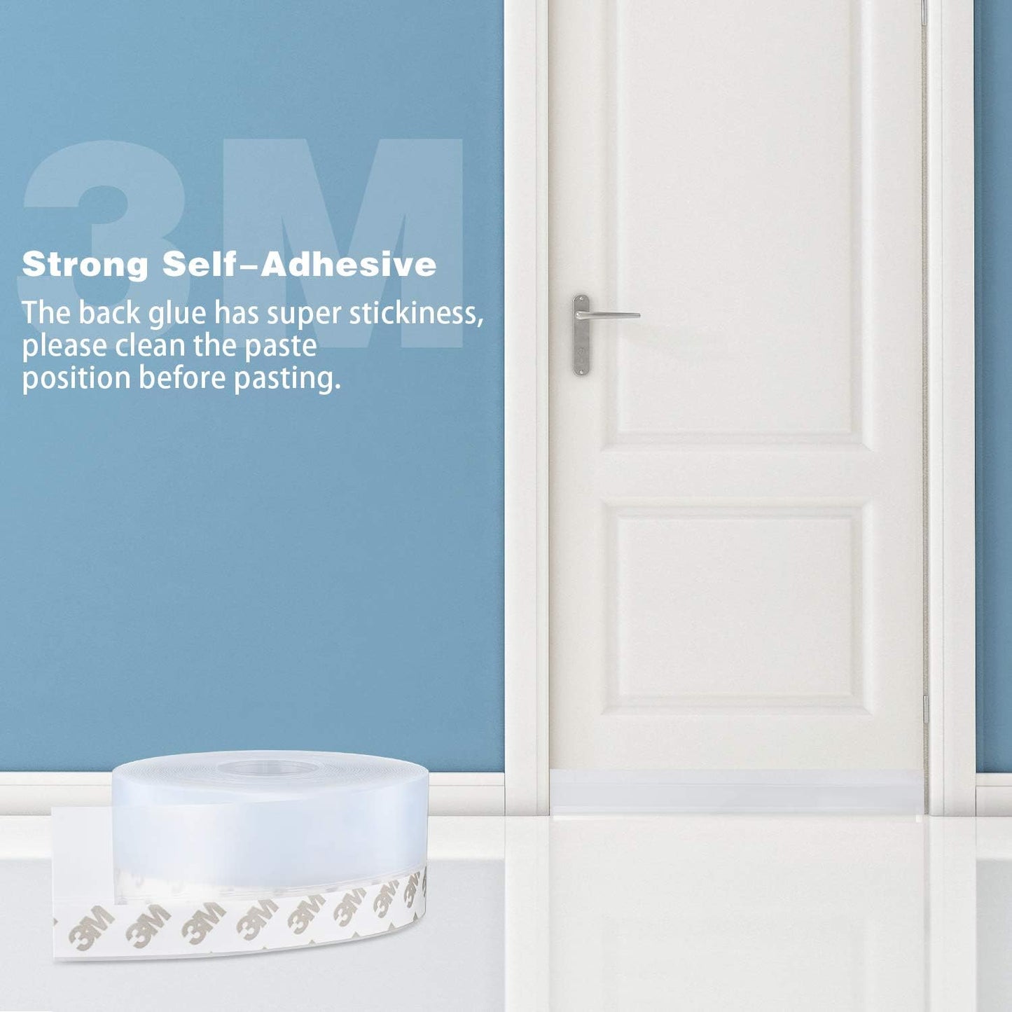 Transparent Silicone Seal Strip - 26 Feet Door Weather Stripping & Draft Stopper Tape for Windows, Doors, Shower Glass - Adhesive Sealant for Gaps (45MM)