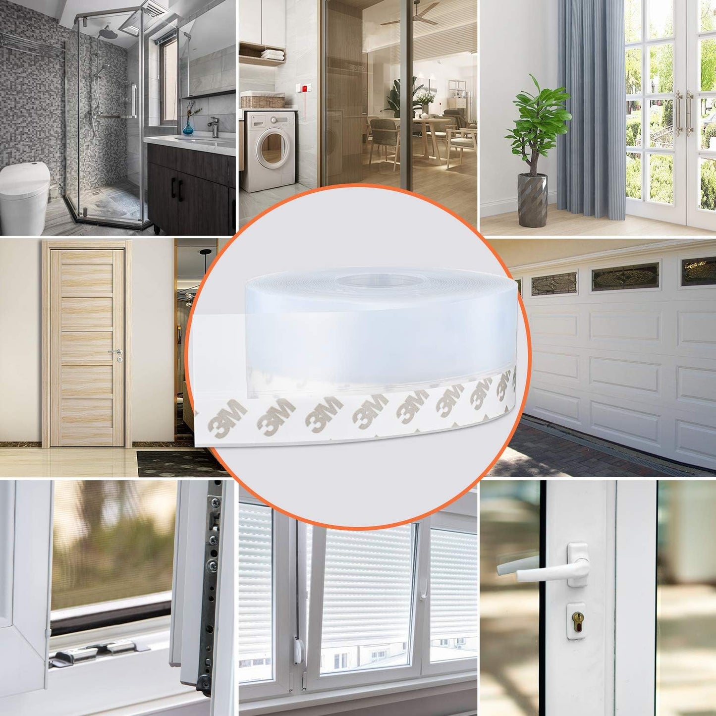 Transparent Silicone Seal Strip - 26 Feet Door Weather Stripping & Draft Stopper Tape for Windows, Doors, Shower Glass - Adhesive Sealant for Gaps (45MM)