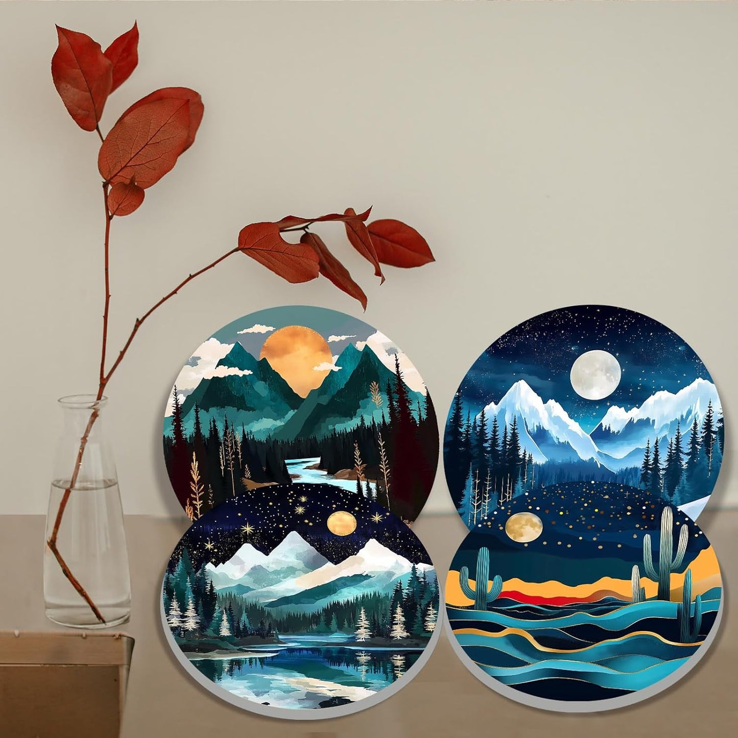 Tucocoo Morning Stars Landscape Burner Covers Set - 8" and 10" Round Electric Stove Range Cooktop Decor - Set of 4