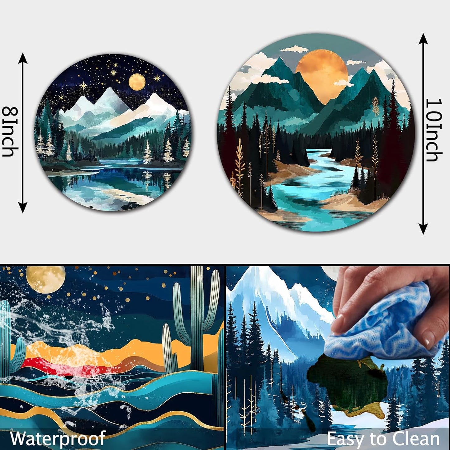 Tucocoo Morning Stars Landscape Burner Covers Set - 8" and 10" Round Electric Stove Range Cooktop Decor - Set of 4