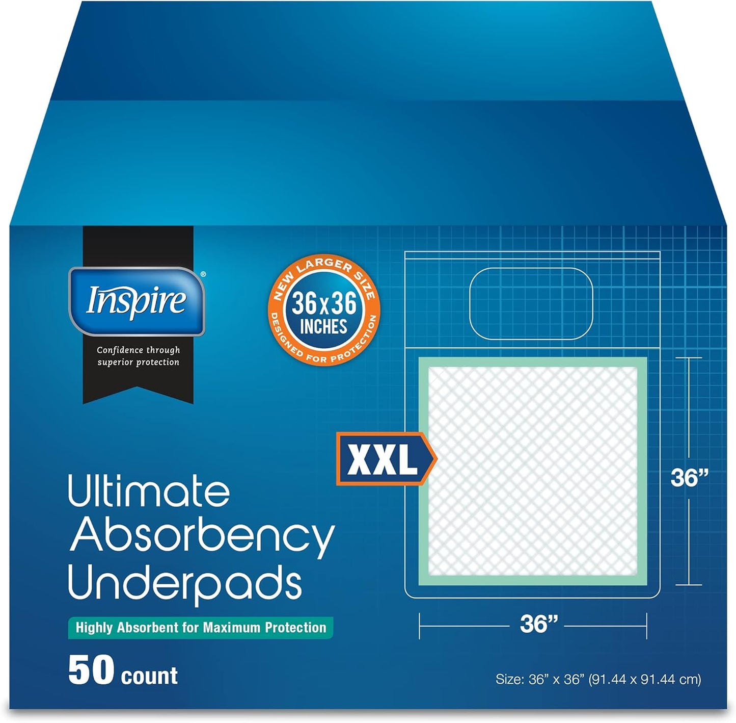 Ultra Absorbent Disposable Bed Pads for Incontinence - 36" X 36" (Pack of 50) - Extra Large Underpads for Adults, Puppies, Dogs - Furniture Protection - Thick and Absorbent
