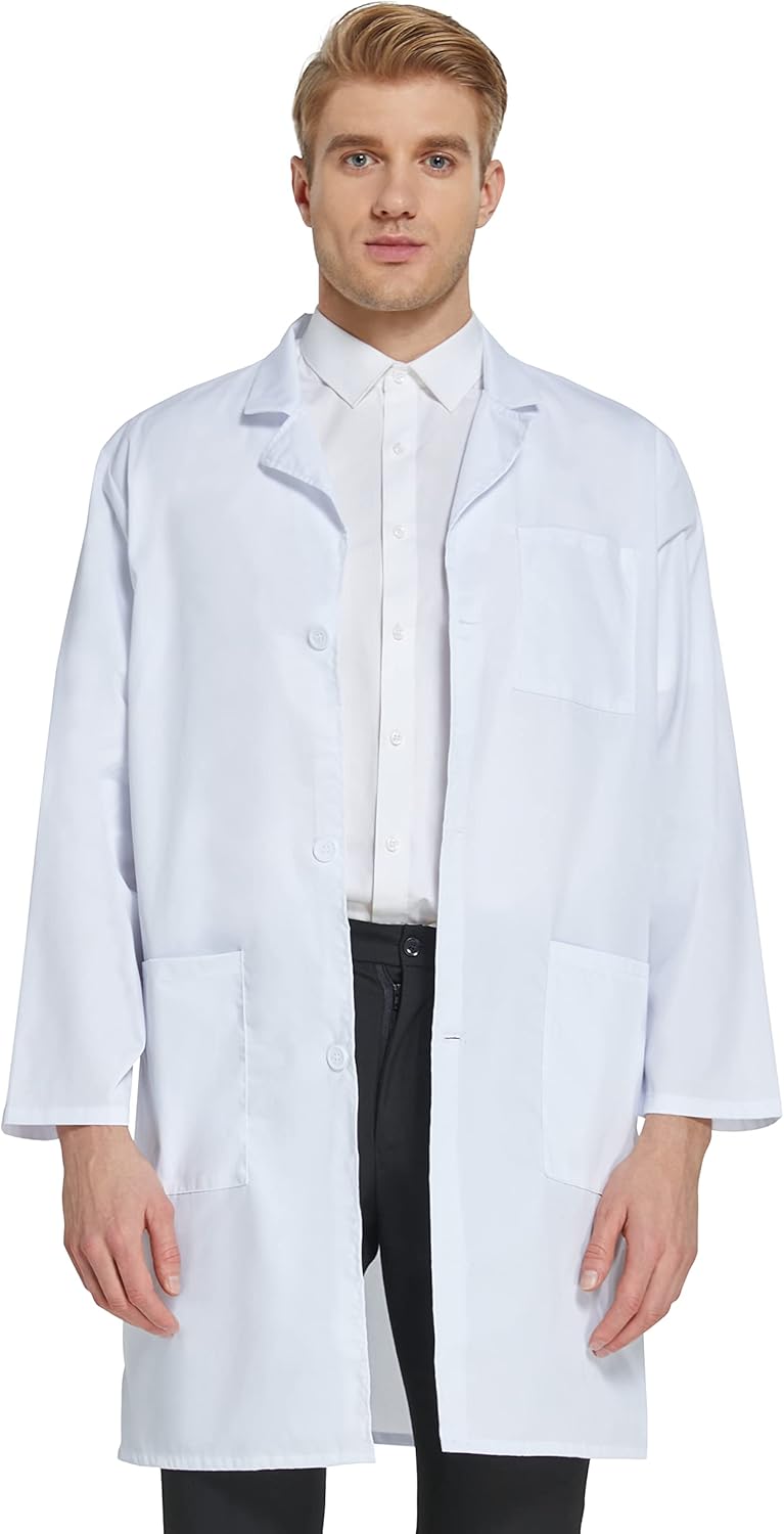 Unisex White Long Sleeve Lab Coat for Men and Women by VOGRYE - Professional Quality