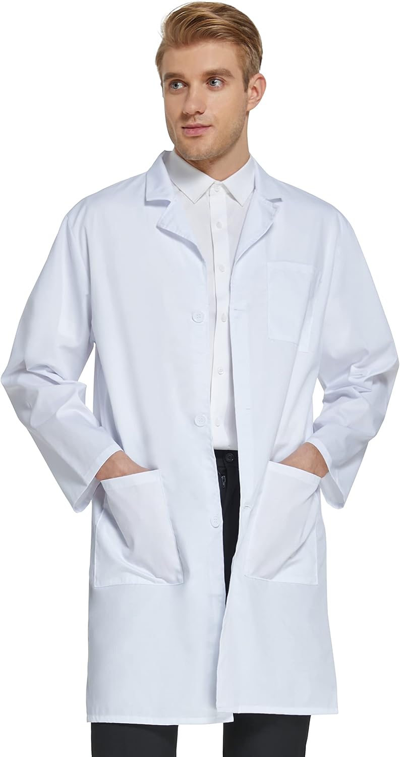 Unisex White Long Sleeve Lab Coat for Men and Women by VOGRYE - Professional Quality