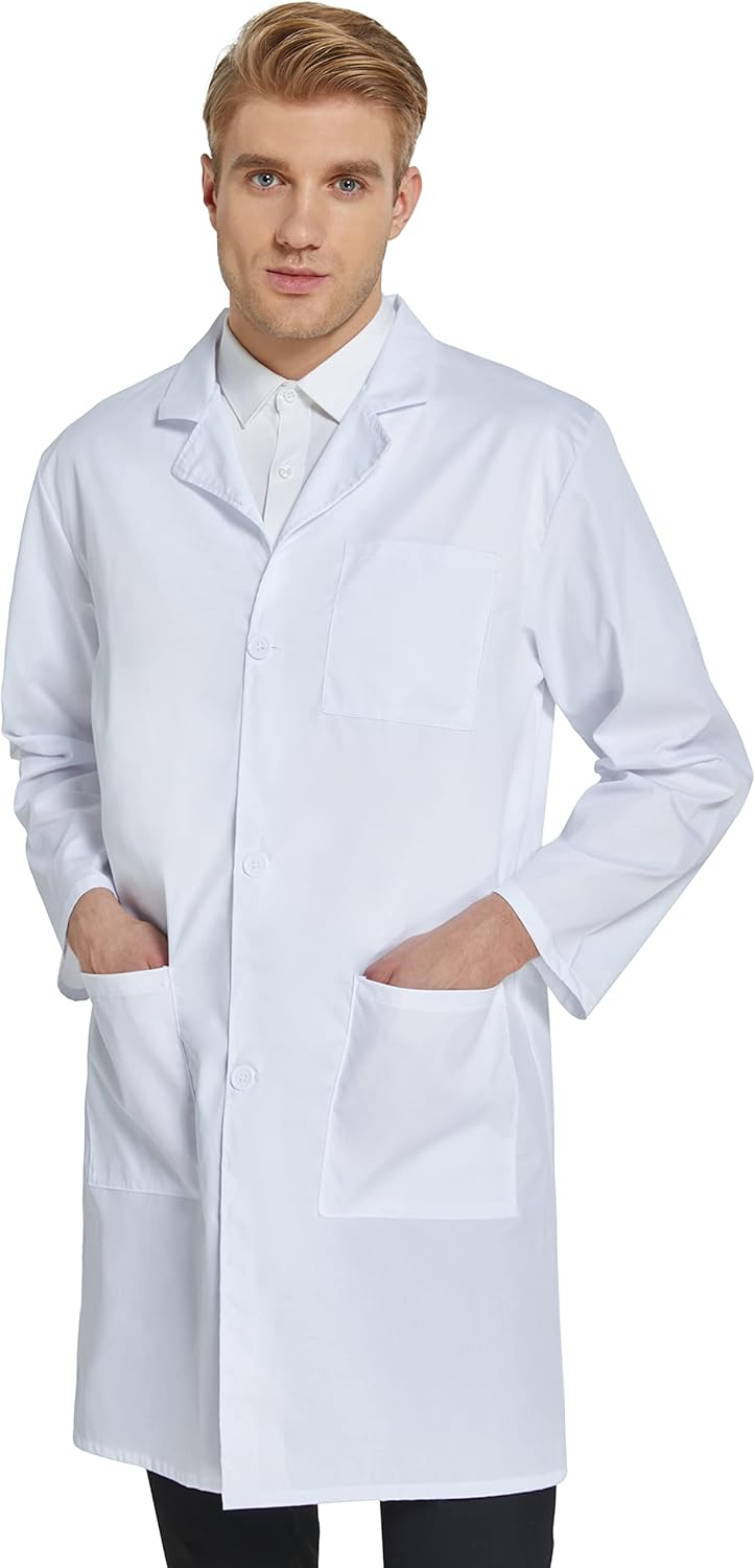 Unisex White Long Sleeve Lab Coat for Men and Women by VOGRYE - Professional Quality