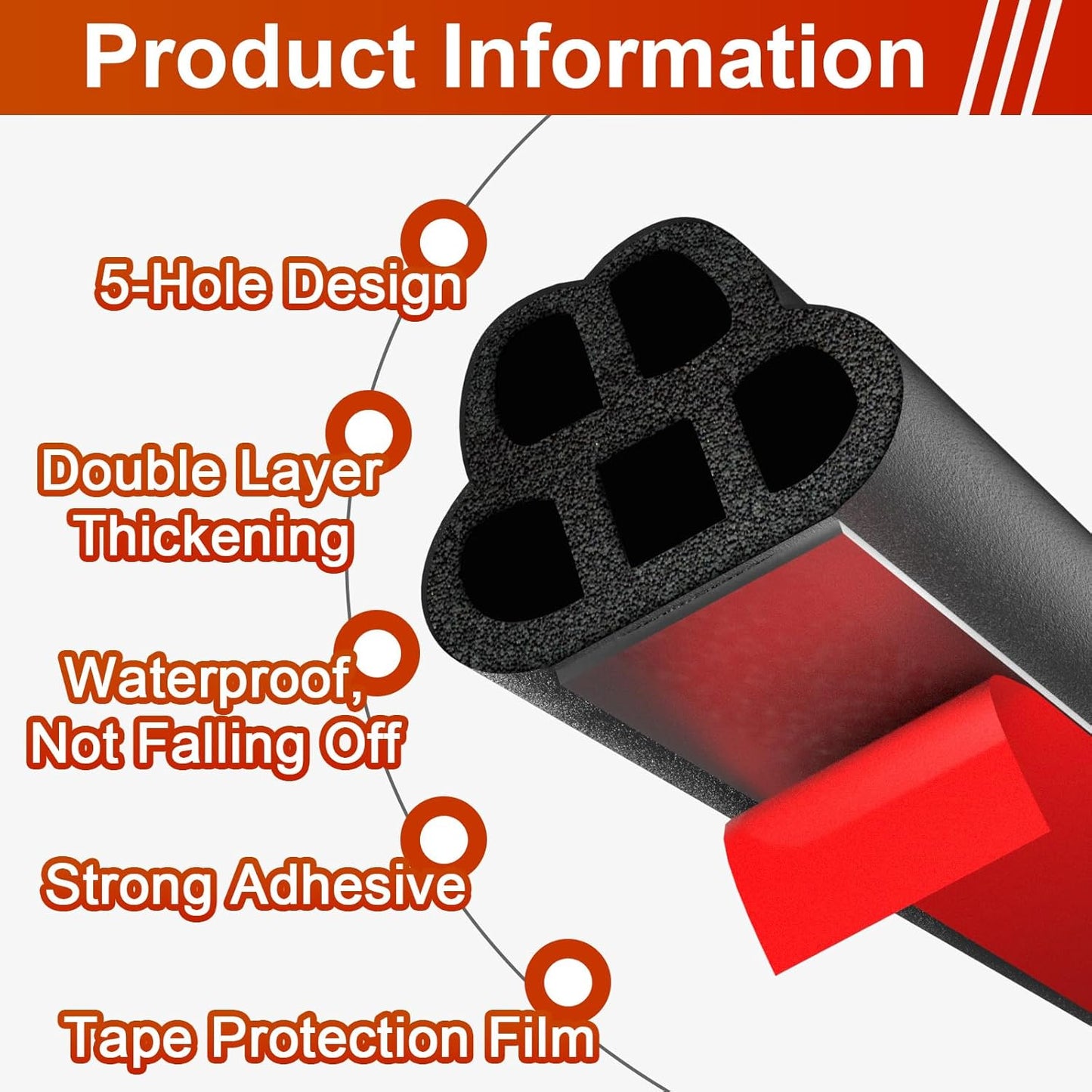 Universal 53.8 Ft Car Door Seal Strip with Self Adhesive Weather Stripping - Double Layer Soundproofing Rubber Seal Strip for Car Truck Windows