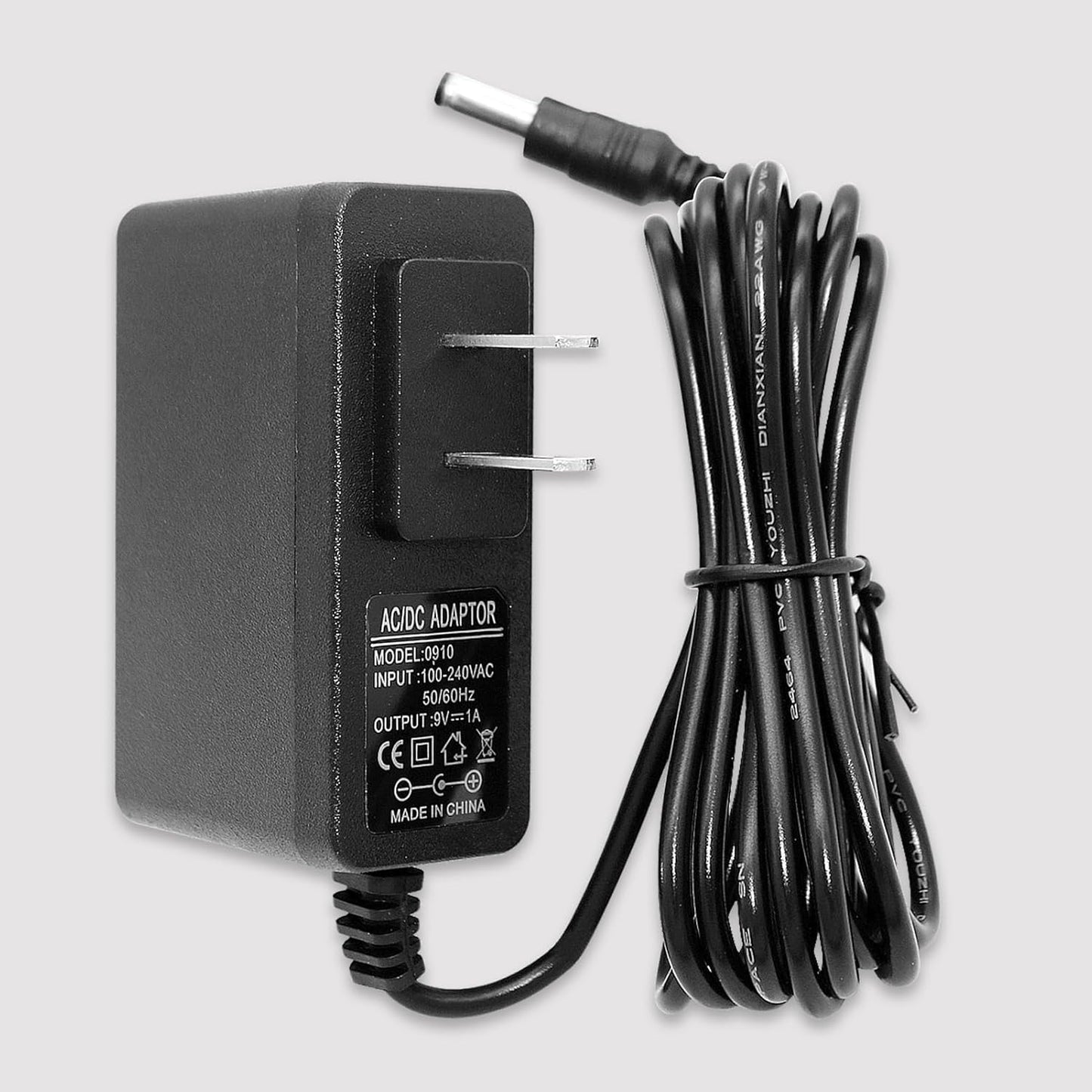 Universal 9V Power Supply Adapter with 10 Interchangeable Jacks - AC to DC Wall Charger Cord for Electronics - 1000mA to 100mA