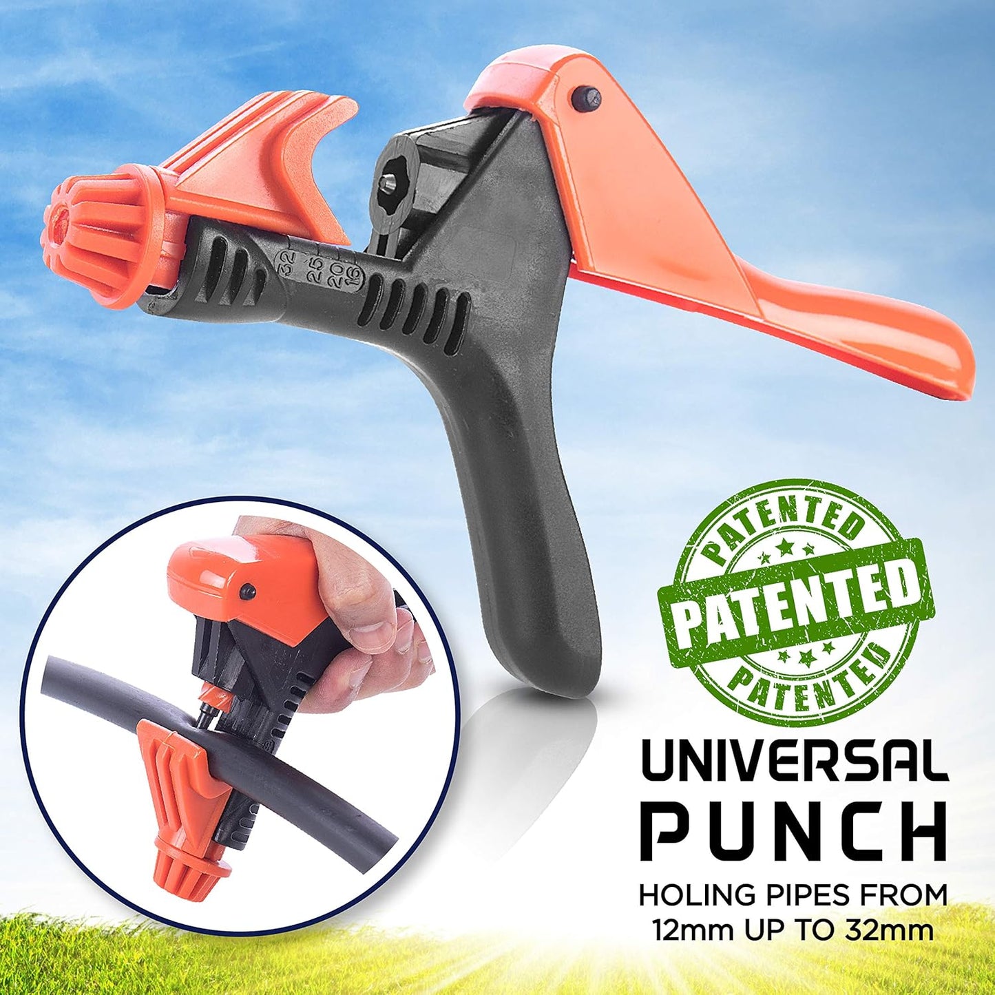 Universal Drip Irrigation Hole Punch Tool for Tubes 16-32mm - Spiral Operation Puncher for Drippers, Connectors, Sprinklers & Pipes