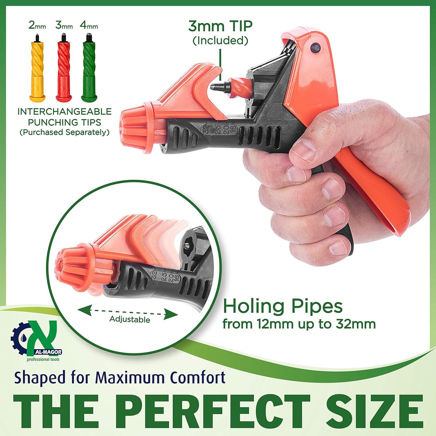 Universal Drip Irrigation Hole Punch Tool for Tubes 16-32mm - Spiral Operation Puncher for Drippers, Connectors, Sprinklers & Pipes