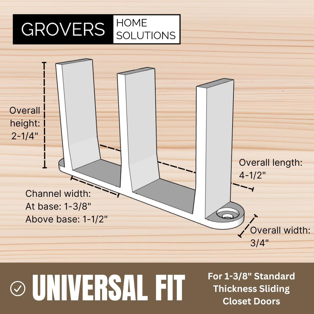 Universal Fit Sliding Closet Door Floor Guide Bracket for 1-3/8" Width Doors (White) by Grovers Home Solutions