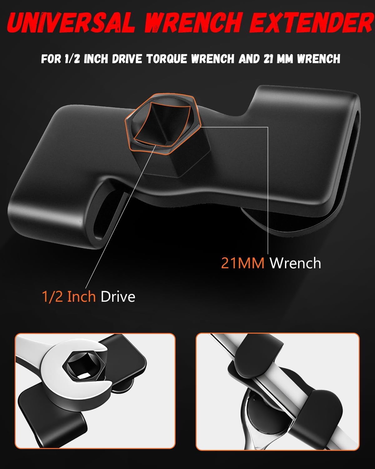 Universal Quickwolf Wrench Extender Tool Bar for Mechanics and Automotive Repairs with 1/2 Inch Hole