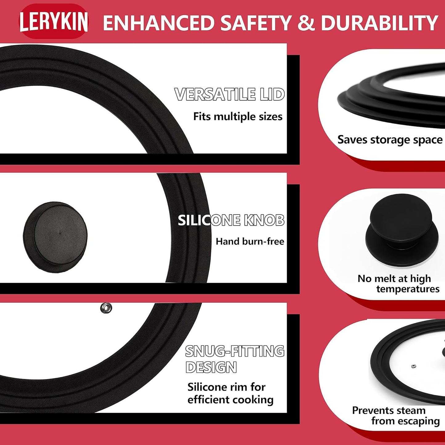 Universal Tempered Glass Lid with Heat Resistant Silicone Rim - Fits 9.5", 10", and 11" Pots, Pans, and Skillets - Replacement Pan Cover