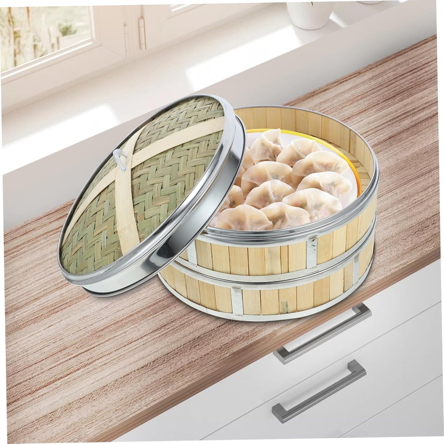 Versatile Food Steamer Set with 2 Baskets & Lid for Dim Sum, Bao Buns, and Veggies - Random Style
