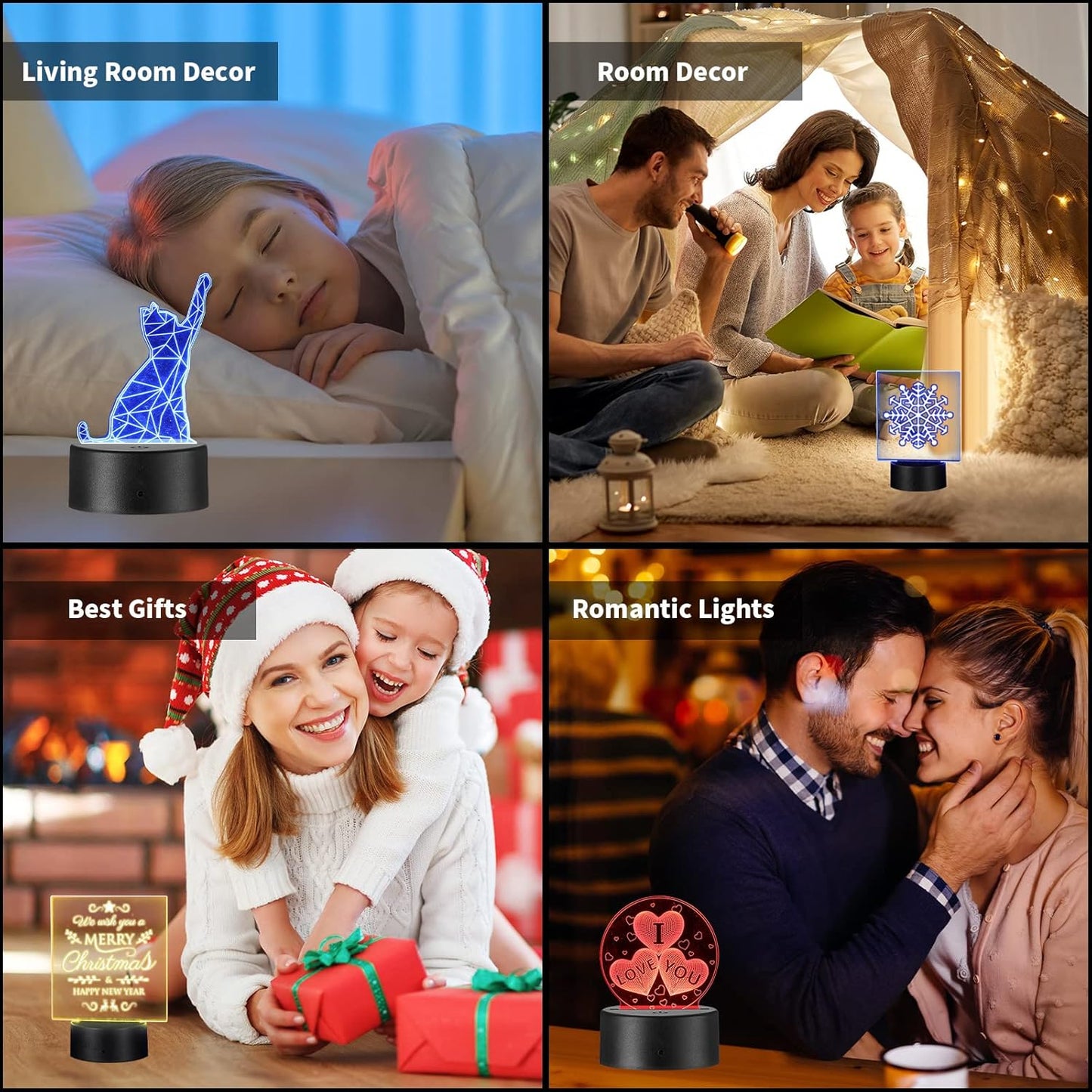 VIHOSE 50 Sets 3D Night LED Light Lamp Base Kit - Square Bases, Acrylic Sheets, Remote Controls, USB Cables - DIY Craft Restaurant Bar Cafe Room - 16 Colors Display