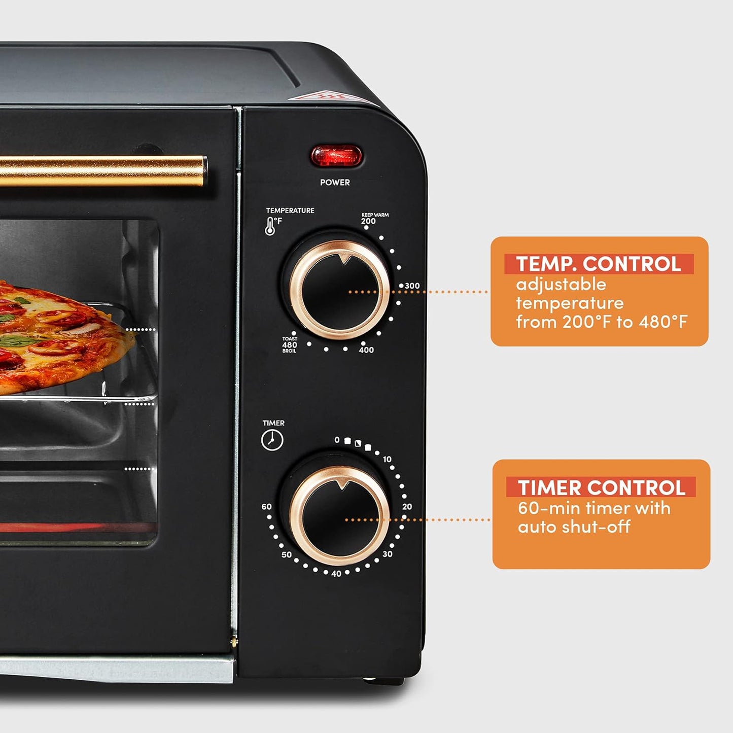 Vintage Diner 50’s Retro Countertop Toaster Oven - Elite Gourmet Americana, Fits 9” Pizza, Bake, Broil, Toast, Temperature Control, 60-Minute Timer, Black, 4 Slice