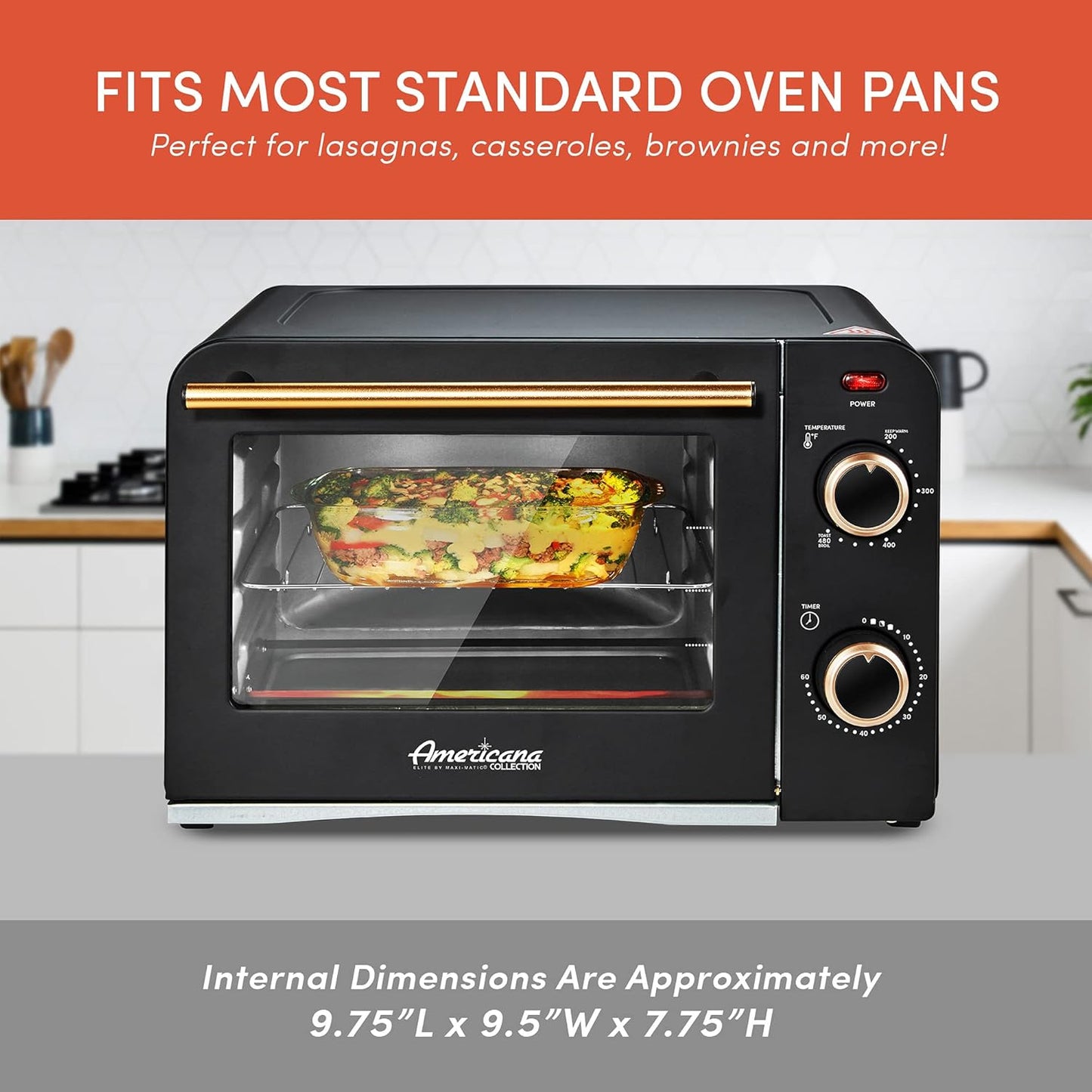 Vintage Diner 50’s Retro Countertop Toaster Oven - Elite Gourmet Americana, Fits 9” Pizza, Bake, Broil, Toast, Temperature Control, 60-Minute Timer, Black, 4 Slice