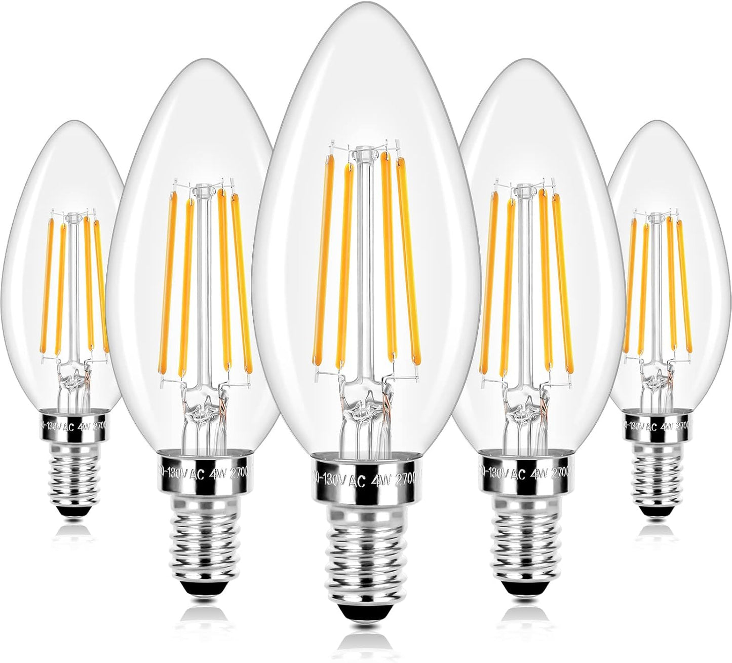 Vintage Style E12 LED Candelabra Bulbs 40W Equivalent - Warm White 2700K Edison Bulbs for Chandelier - 5 Pack