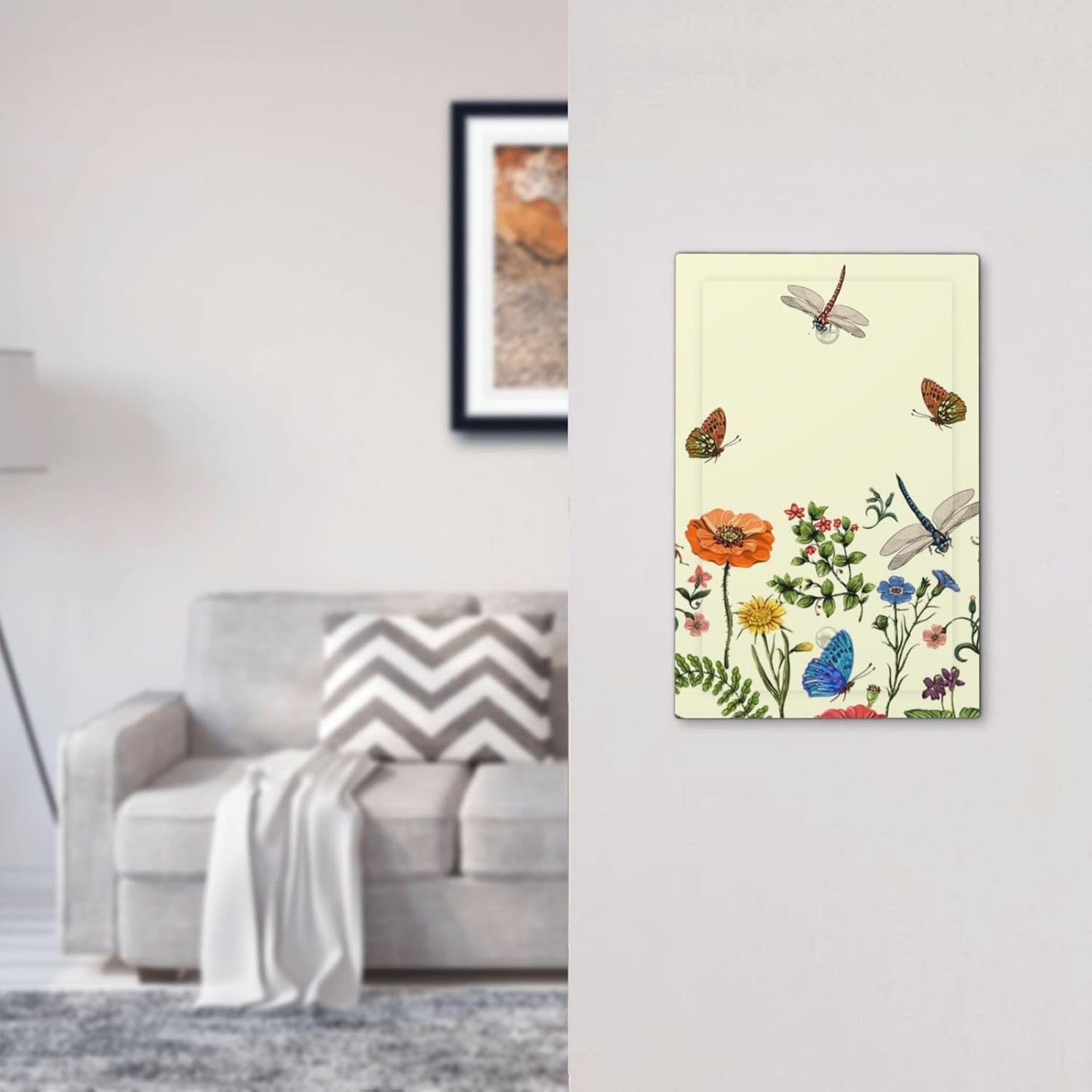 Vintage Yellow Butterfly Dragonfly Botanical Flower Floral Wallplate for Unused Outlets/Switches - 1-Gang Blank Cover Plate