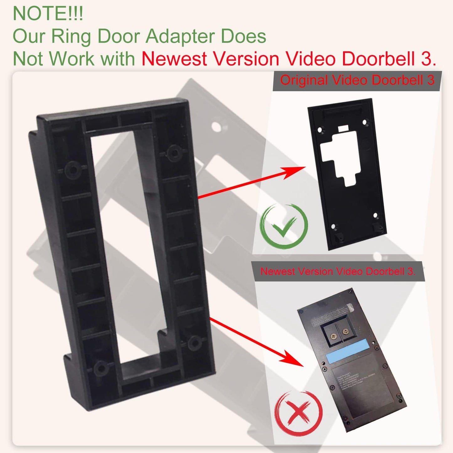 Vinyl Siding Mounting Plate for Ring Video Doorbell 2, 3, 3 Plus - Angle Adjustment Adapter with Hardware - Compatible with Standard Style Siding