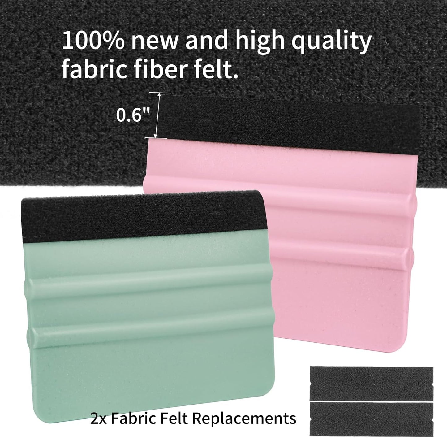 Vinyl Squeegee Set with 2 Felt Replacements - 4 Inch Tools for Car Wrap, Sign Making, Window Tinting - Teal/Pink