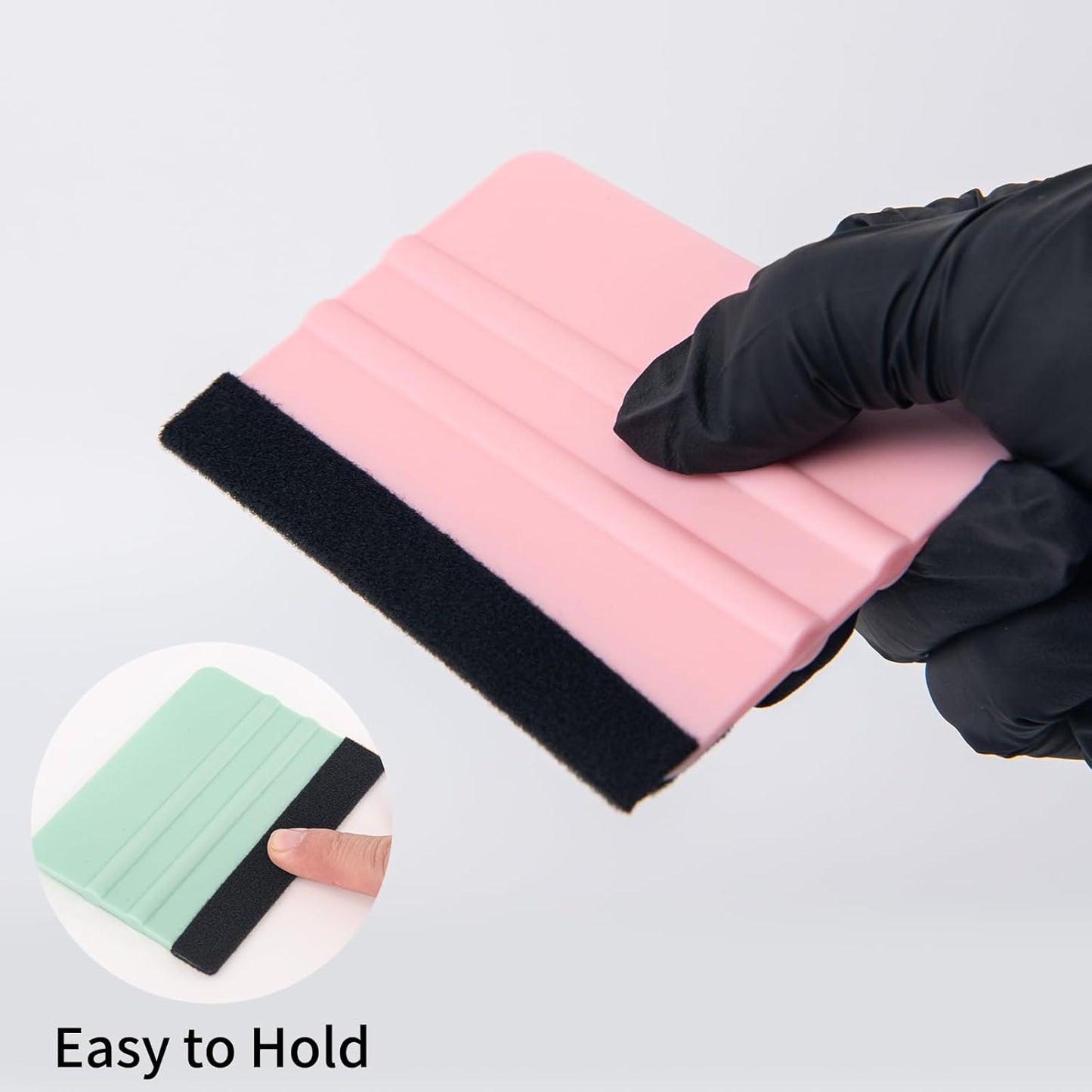 Vinyl Squeegee Set with 2 Felt Replacements - 4 Inch Tools for Car Wrap, Sign Making, Window Tinting - Teal/Pink
