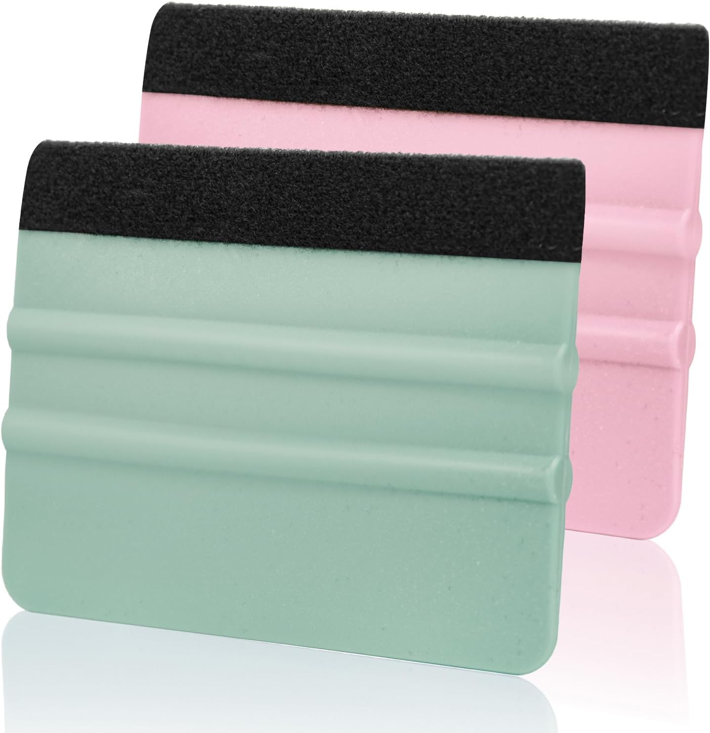 Vinyl Squeegee Set with 2 Felt Replacements - 4 Inch Tools for Car Wrap, Sign Making, Window Tinting - Teal/Pink