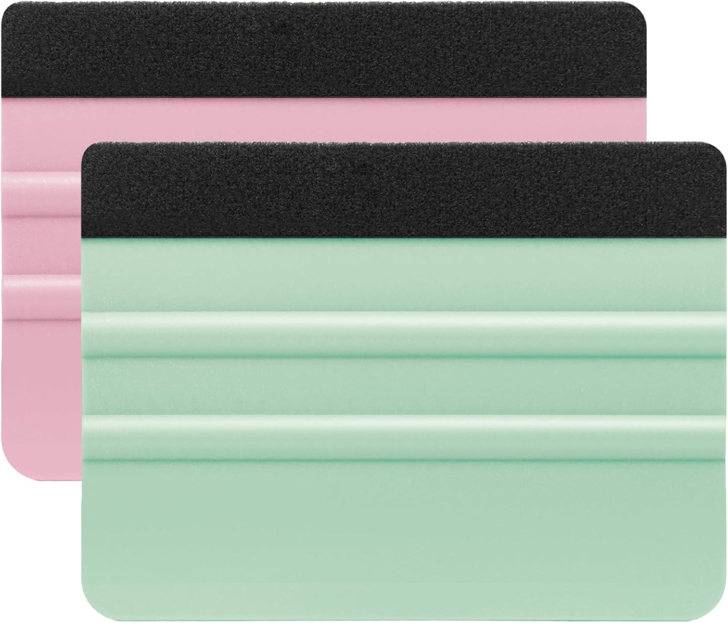 Vinyl Squeegee Set with 2 Felt Replacements - 4 Inch Tools for Car Wrap, Sign Making, Window Tinting - Teal/Pink