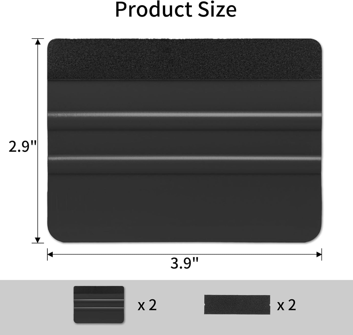 Vinyl Wrap Squeegee Set with Felt Replacements - 2 Pack, 4 Inch Tools for Car Wrap, Sign Making, Crafting - Black