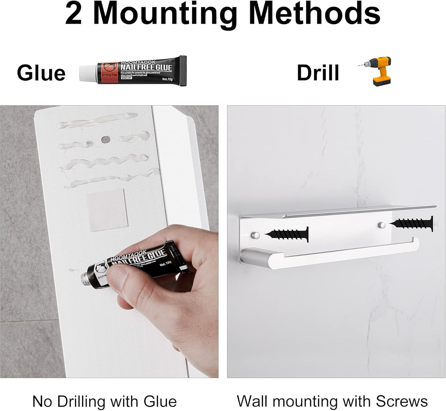 Wall-Mounted Paper Towel Holder with Shelf, Self-Adhesive Aluminum, Anti-Rust, No Drill, Bathroom or Kitchen Organizer (Silver)
