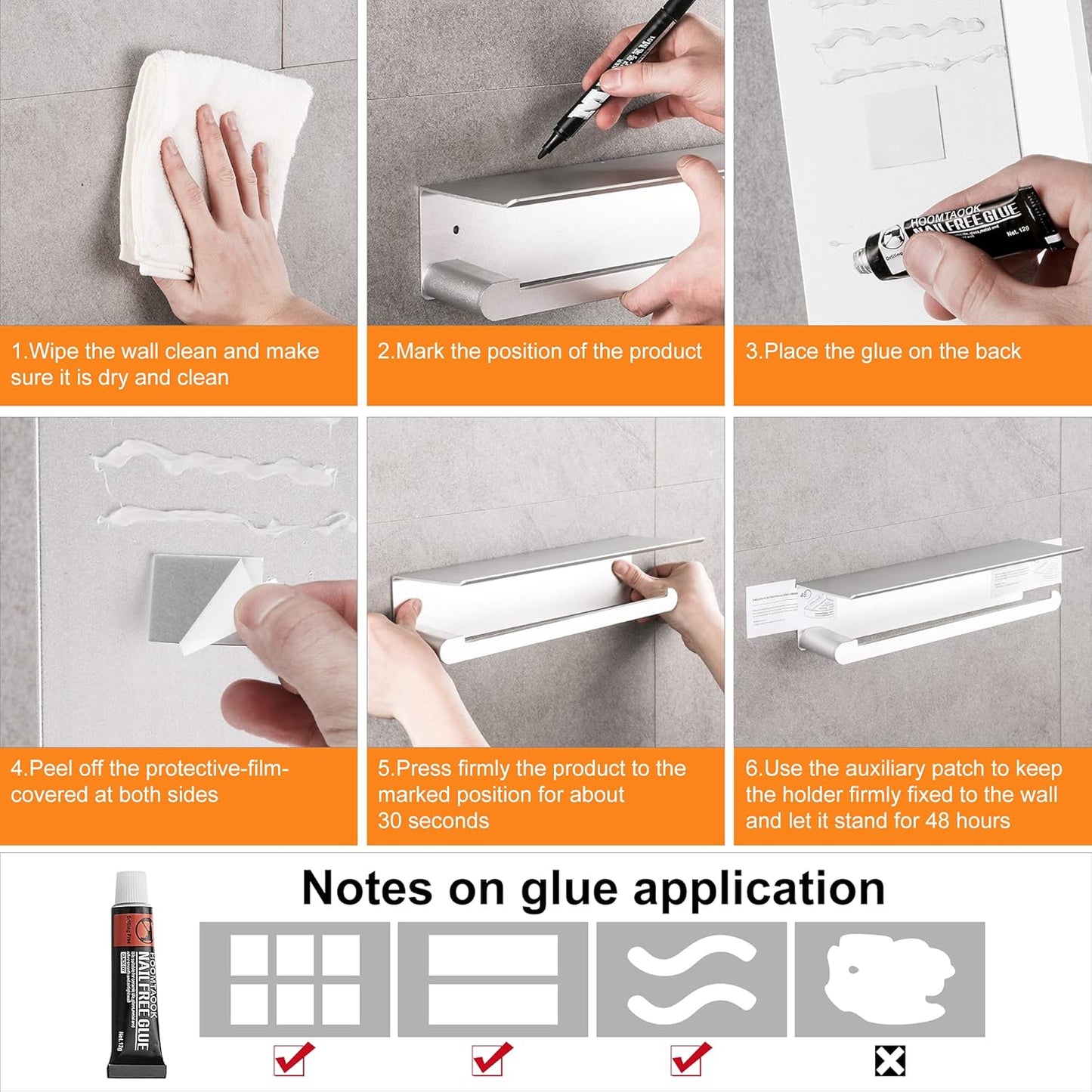 Wall-Mounted Paper Towel Holder with Shelf, Self-Adhesive Aluminum, Anti-Rust, No Drill, Bathroom or Kitchen Organizer (Silver)