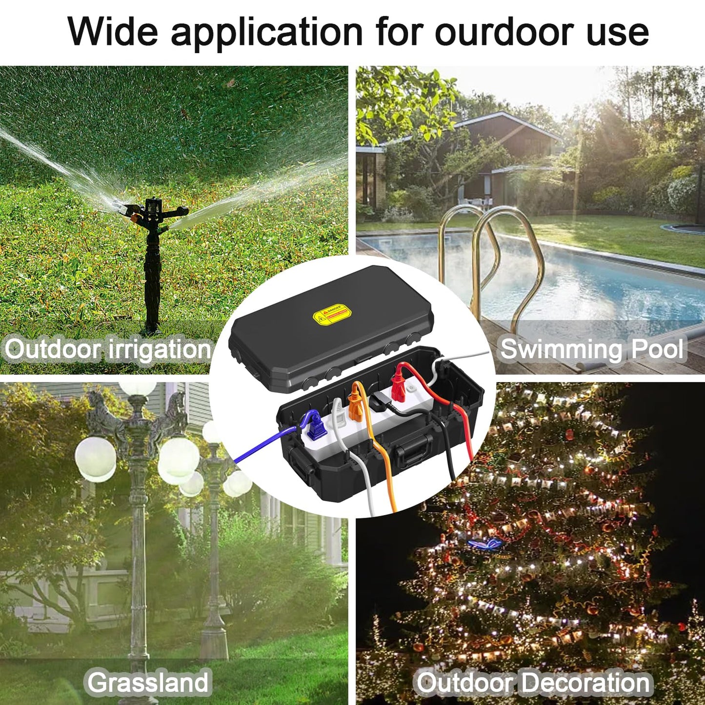 Waterproof Electrical Connection Box - Medium (10.5*5.3*4 inch) for Outdoor Use with IP54 Protection - Ideal for Extension Cords, Holiday Lights, and Timer Outlets
