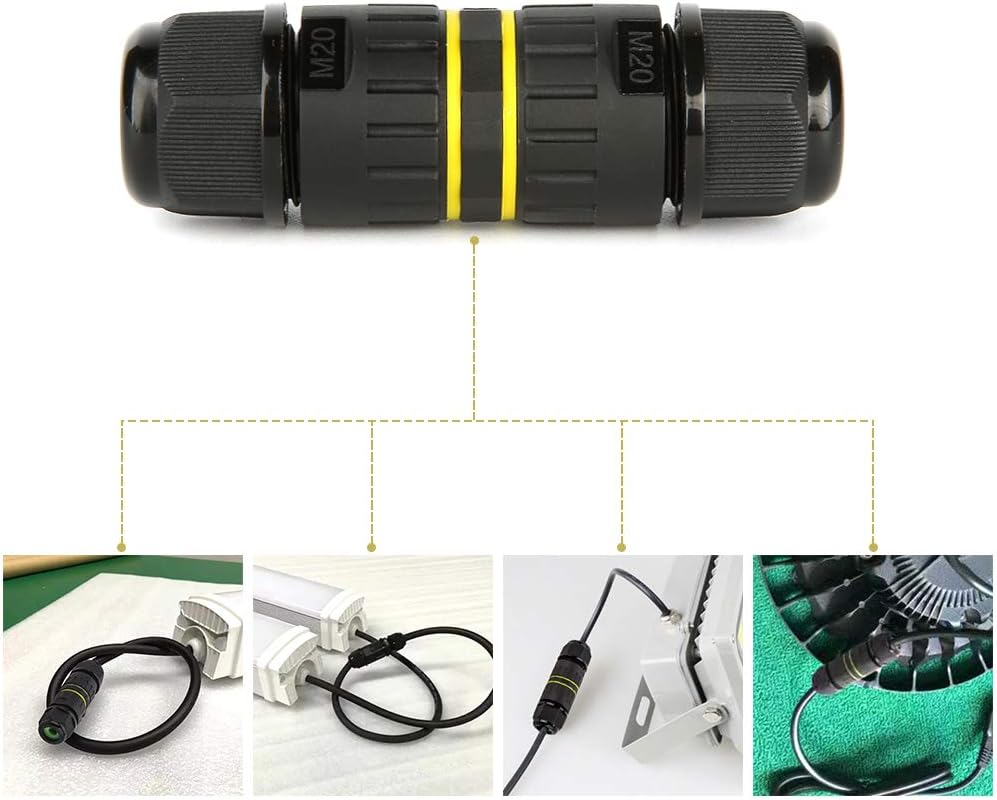 Waterproof IP68 Electrical Junction Box 3 Pole Wire Connector, M20 for Ø5-12mm Wire Range, AC 400V, 24A, UL Certified, 2 Way 3Pin 5 Pack