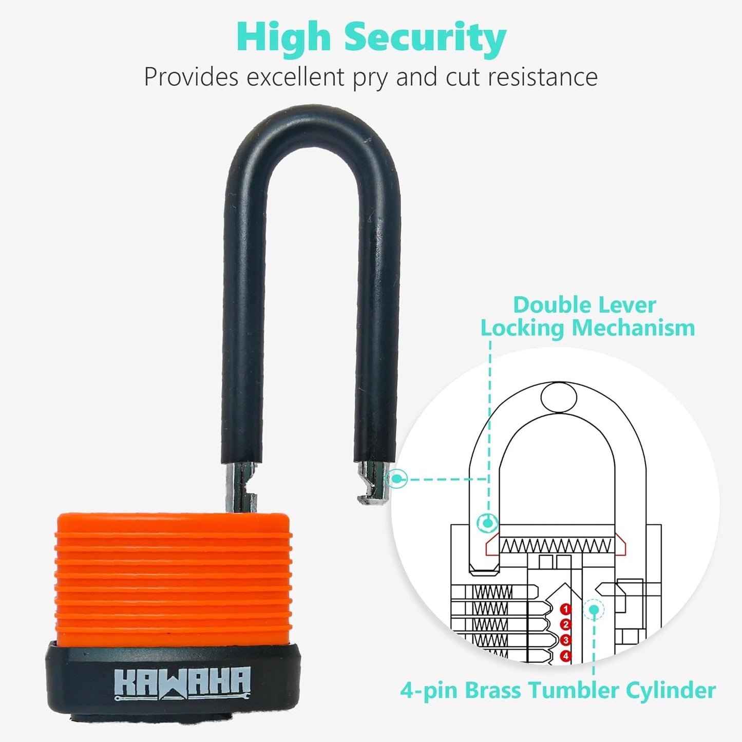 Waterproof Long Shackle Aluminum Padlock Set (92/40L-2P) with Keys - Ideal for Garage, Fence, Shed, Yard - Ultralight and Keyed Alike - Aluminum Body with Thermoplastic Case - Outdoor Use (1.75 in.)