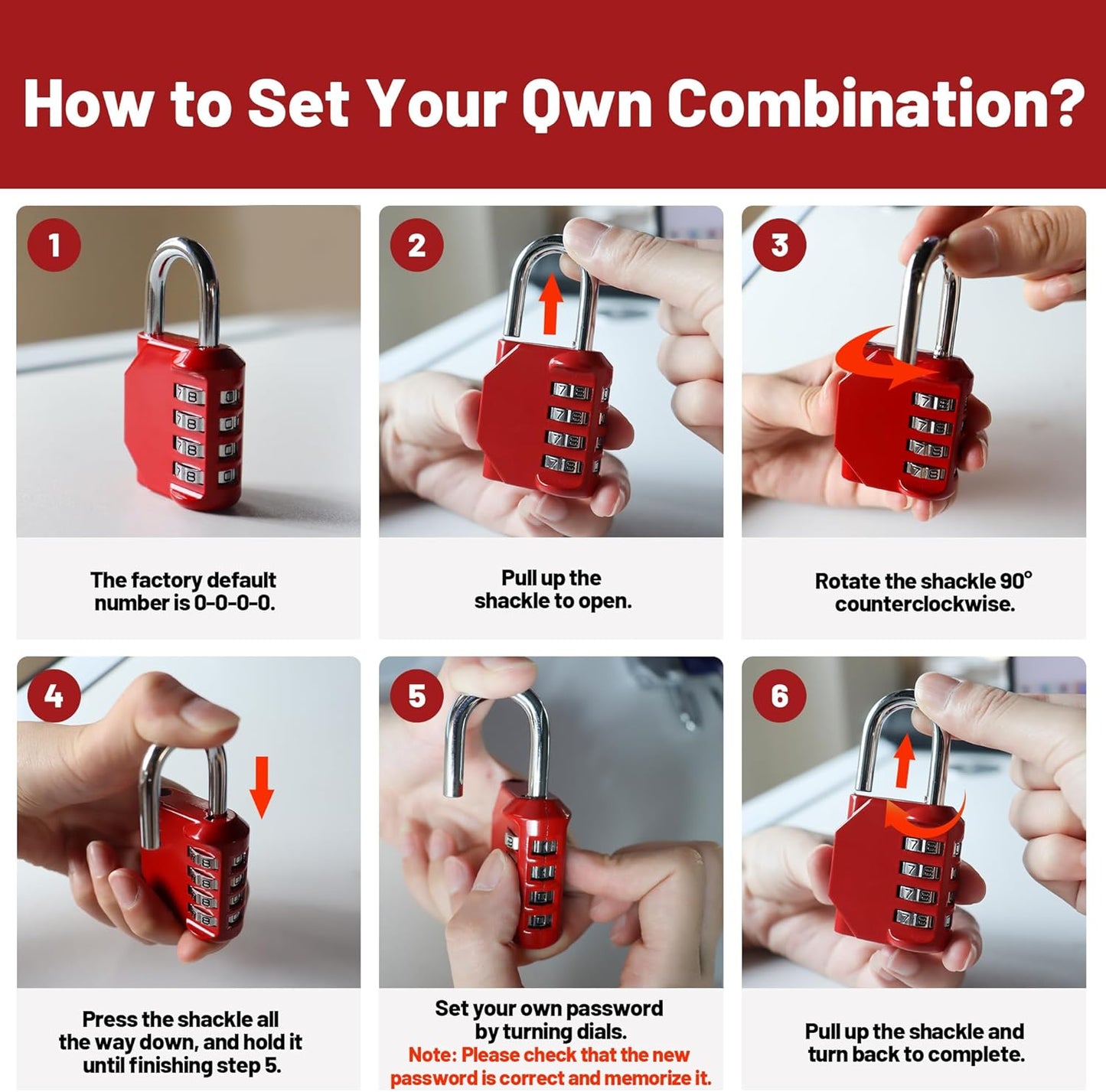 Waterproof Metal Combination Padlock 2 Pack - 4 Digit Resettable Locker Lock for School Gym, Outdoor Gate, Shed, Toolbox - Black & Red - WildKart