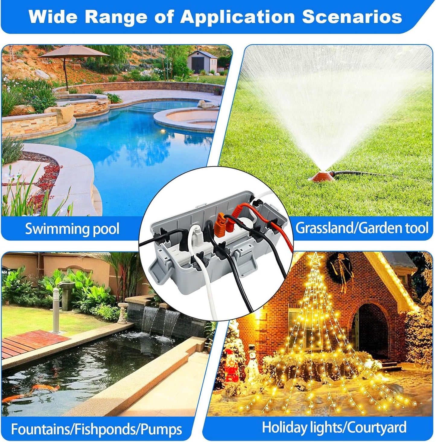 Weatherproof Electrical Box with 6 Cable Entry, IP54 Waterproof Cover for Power Strip, Timer, Plug, Holiday Lights - Grey, 10.6x5.5x4.5inch