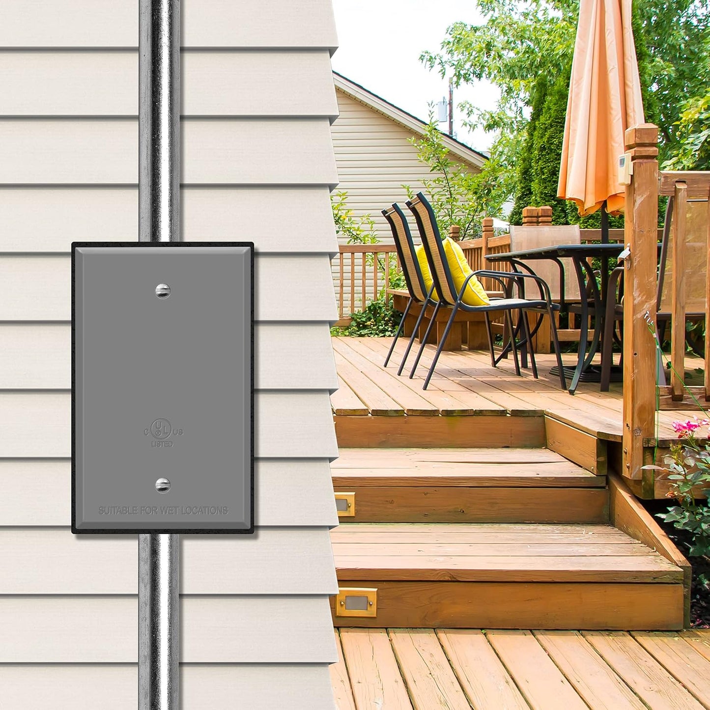 Weatherproof Outdoor Blank Metal Wall Plate for Corrosion Resistance - 1-Gang 4.50" x 2.76" Zinc Alloy Cover, Gray Finish