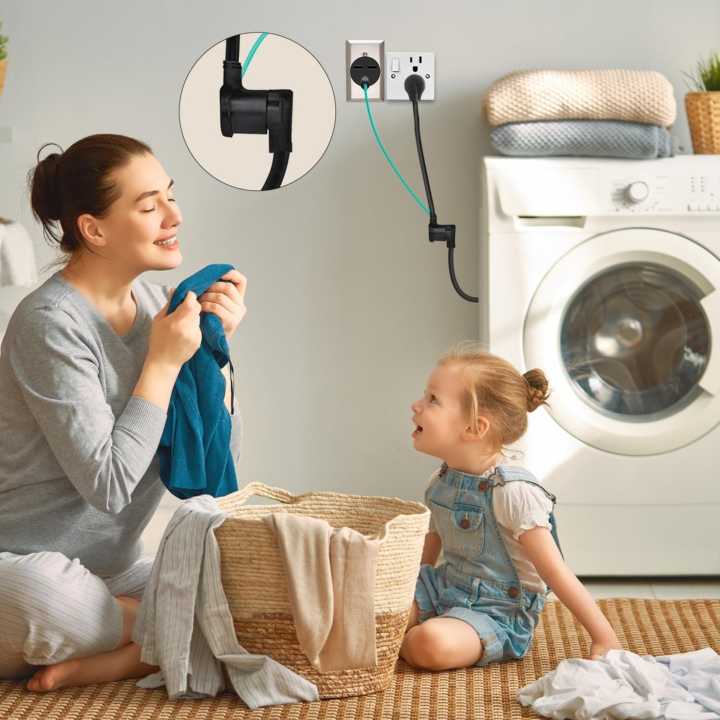 WELLUCK 1.5 FT 4 Prong to 3 Prong Dryer Adapter, 30 Amp Power Cord Converter with Ground Wire