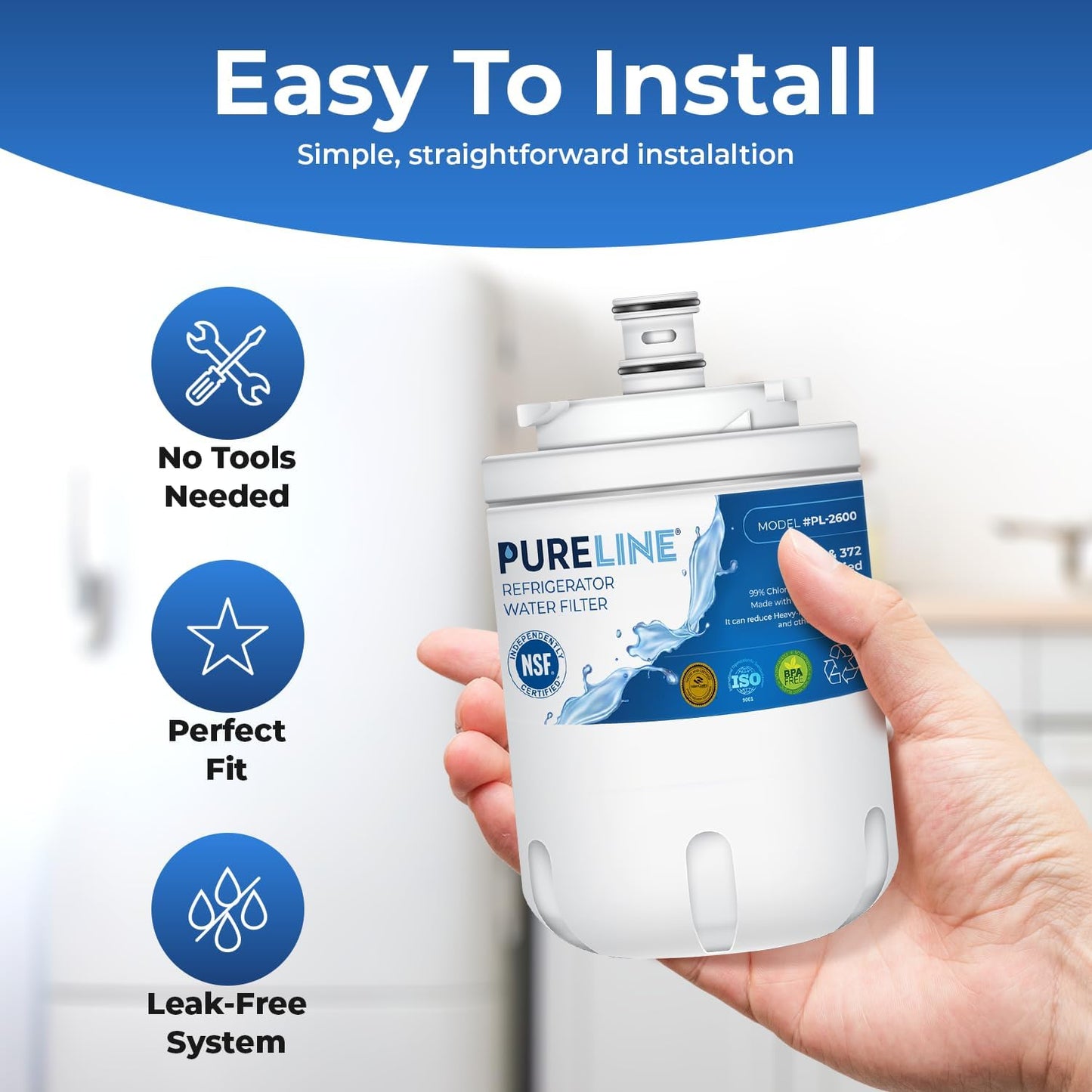 Whirlpool EDR7D1 Compatible Refrigerator Water Filter - Reduces Bad Taste & Odor