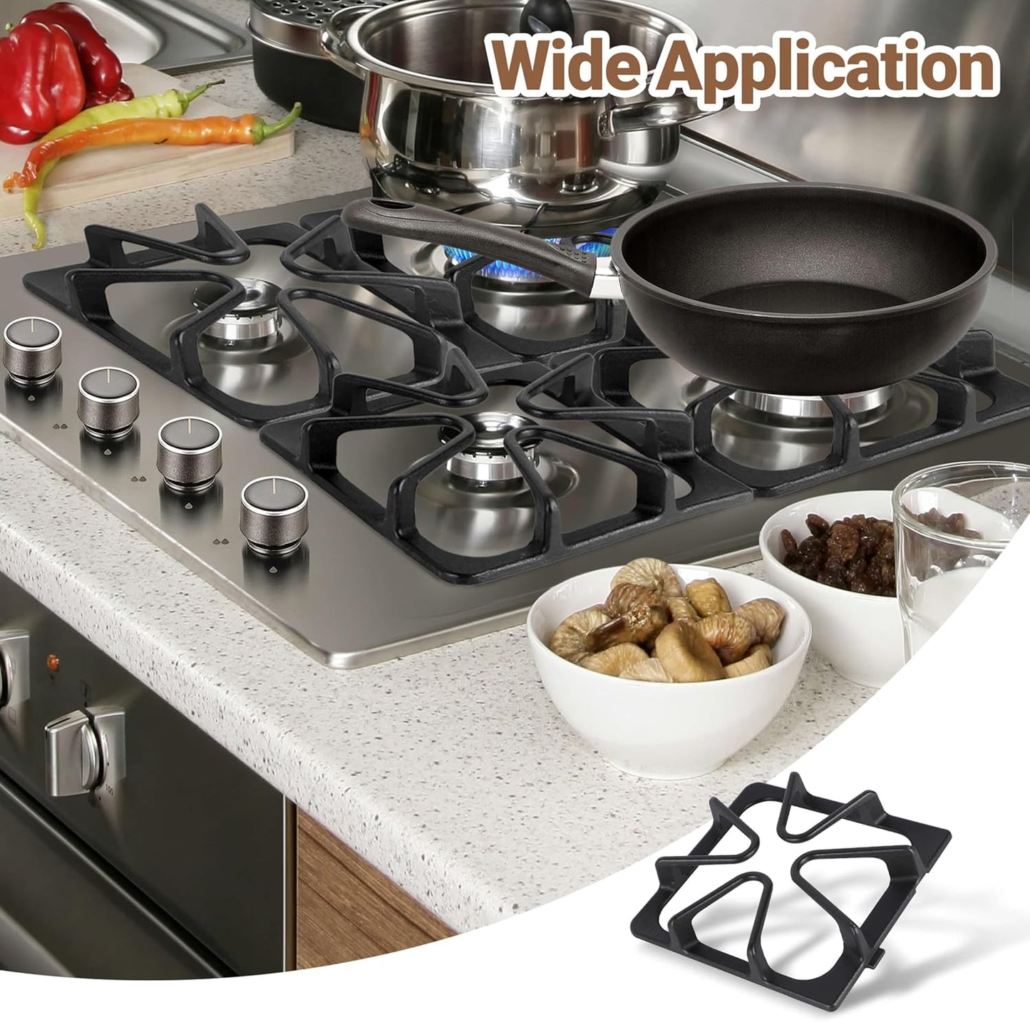 Whirlpool Gas Stove Grate Set-4 Pack, 8 ¾ x 8 ¼ inch Burner Grate Range Rack, Porcelain Enamel Cast Iron, Compatible with Maytag, Amana, Kenmore