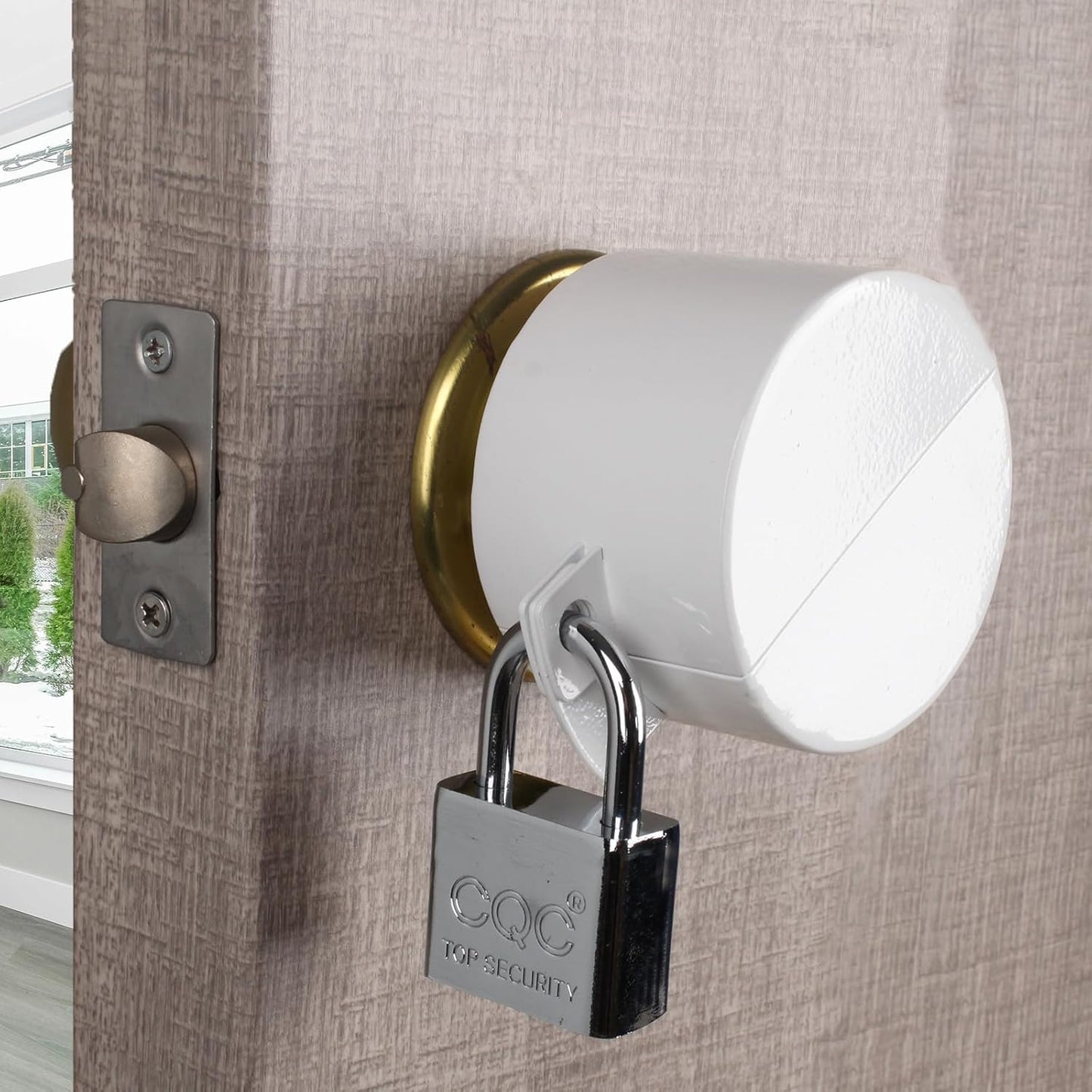White Door Handle Lock Safety Covers with Padlock for Childproofing and Elderly Safety