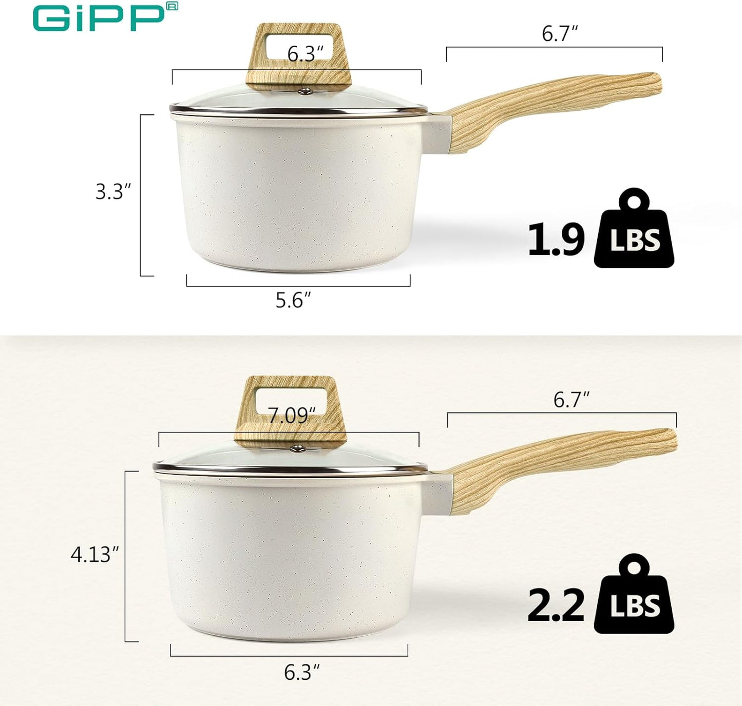 White Granite Nonstick Sauce Pan Set with Lid - 1.5Qt & 2.5Qt Non Stick Pots, Stay-Cool Handle, Small Kitchen Cooking Set, Induction Compatible, PFOA Free