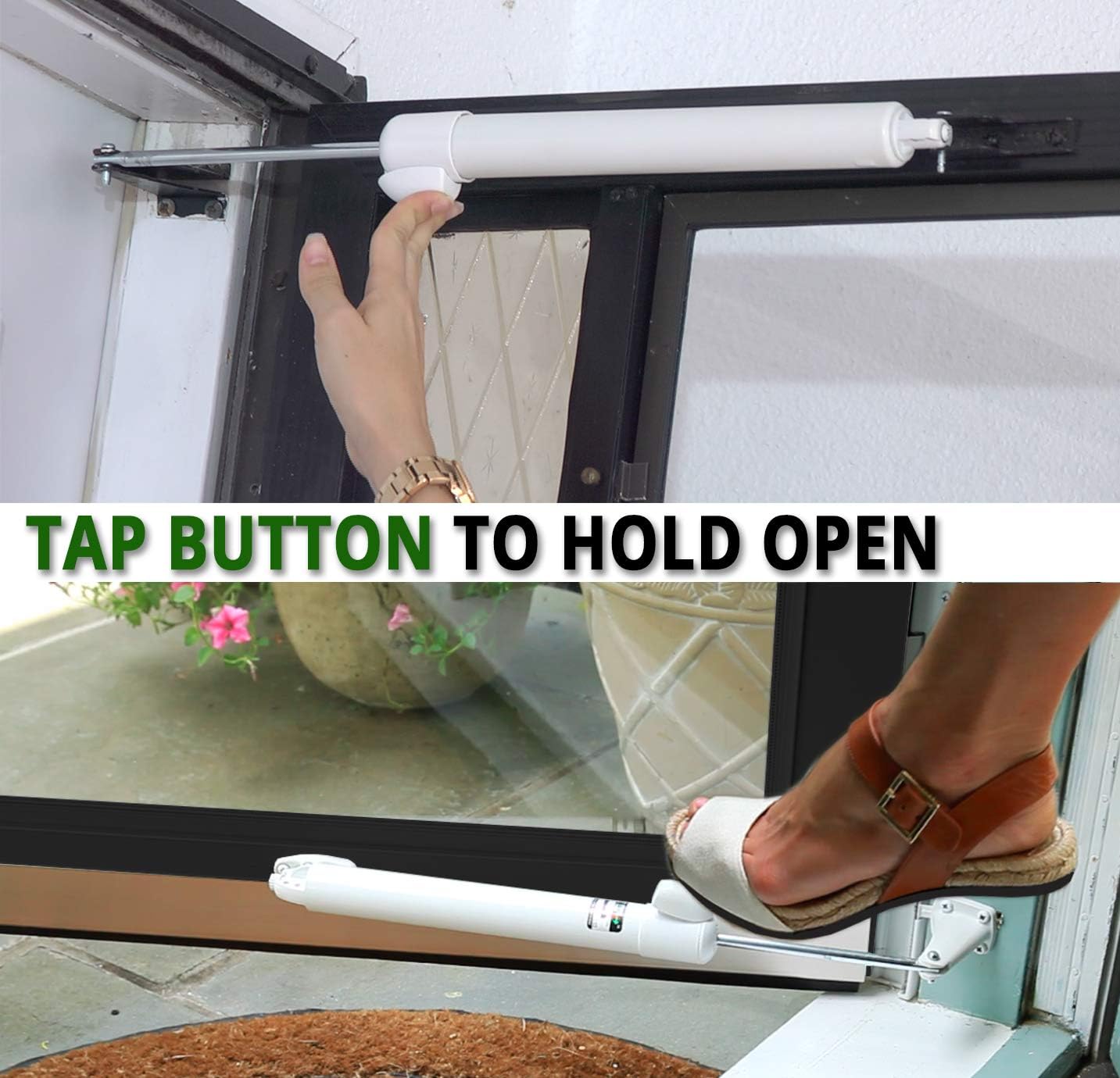 White Greenstar Touch 'n Hold Smooth Door Closer - Single Kit - Standard-Duty Closer with Touch-Button Hold Open & Smooth Closing Motion – for Storm, Screen Doors - WildKart